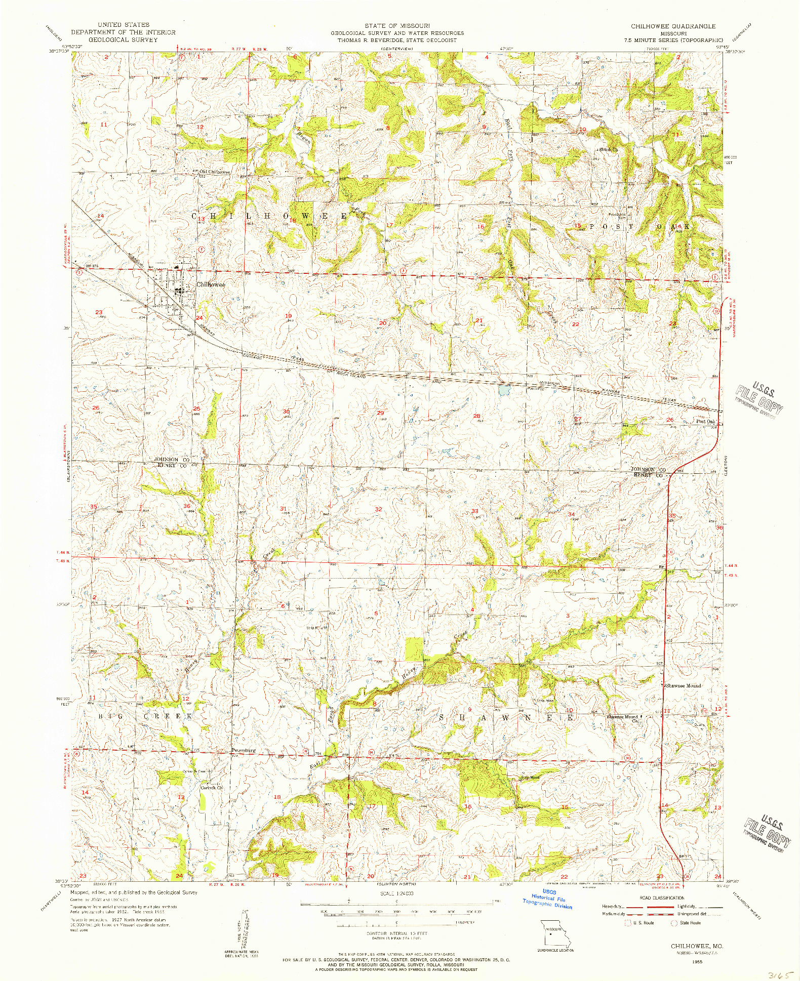 USGS 1:24000-SCALE QUADRANGLE FOR CHILHOWEE, MO 1955