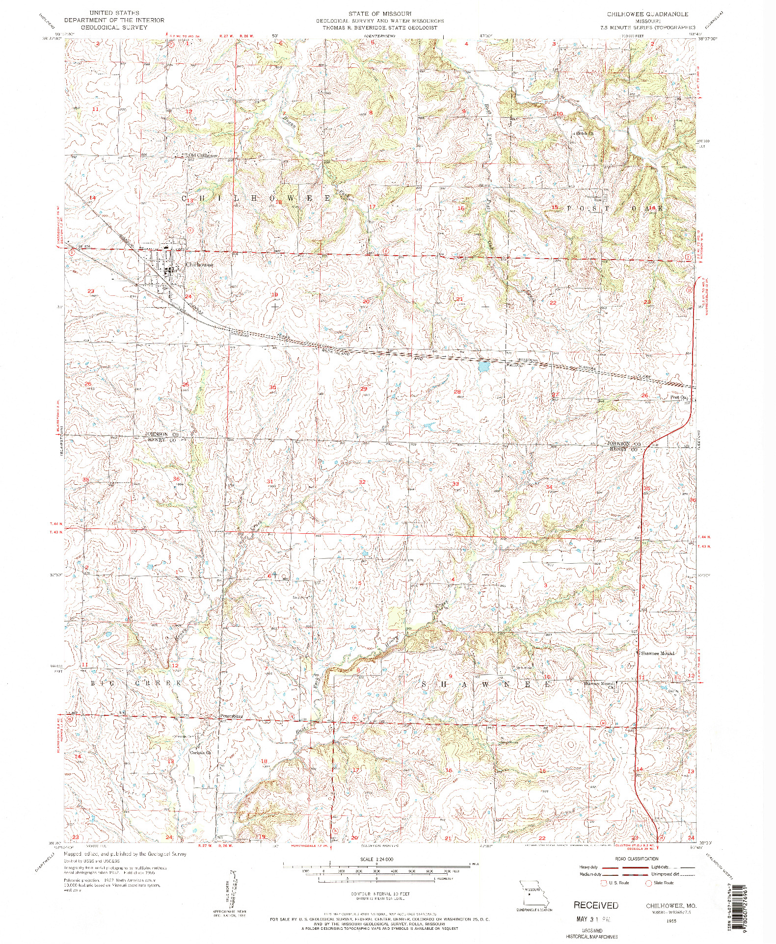 USGS 1:24000-SCALE QUADRANGLE FOR CHILHOWEE, MO 1955