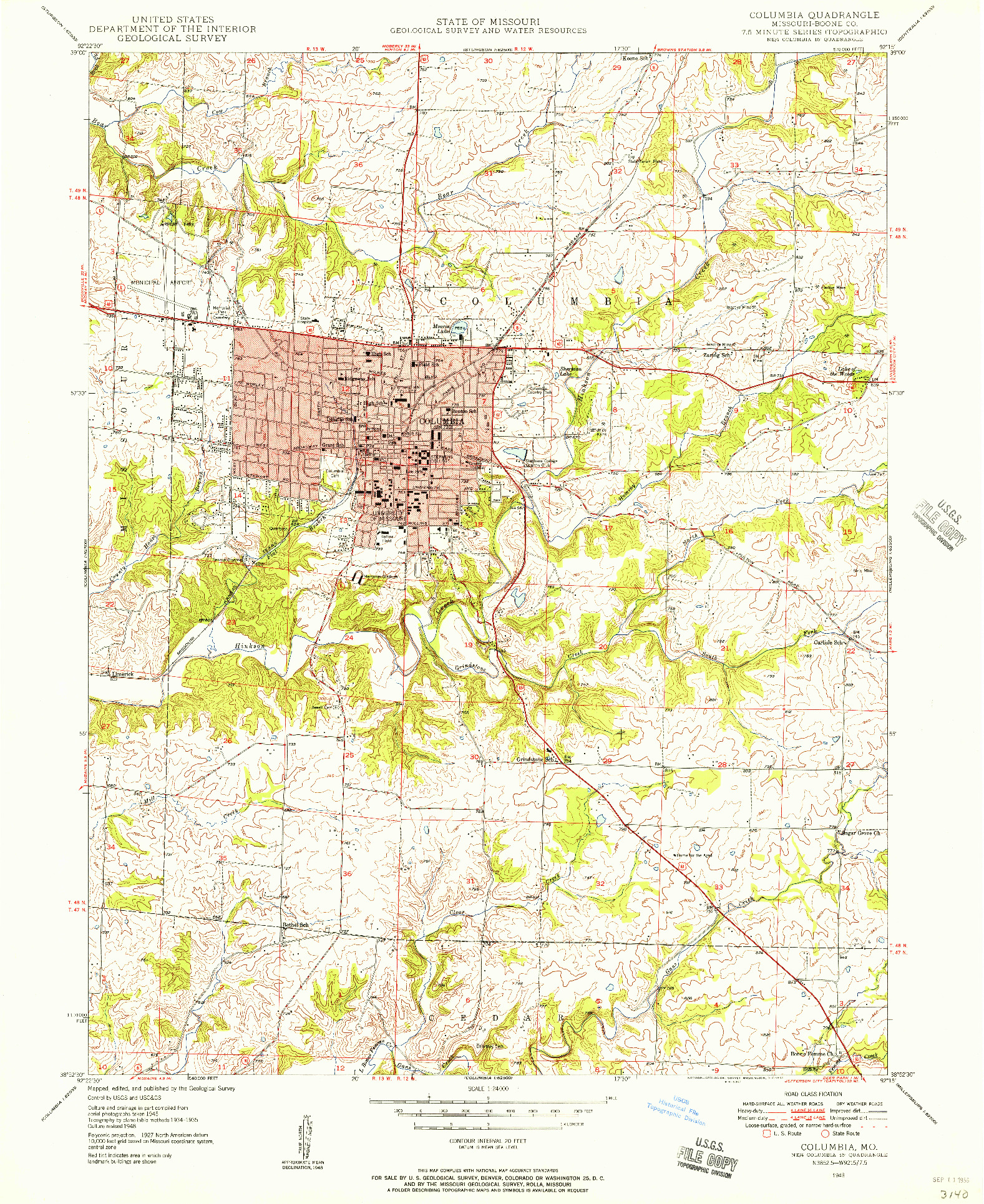 USGS 1:24000-SCALE QUADRANGLE FOR COLUMBIA, MO 1948
