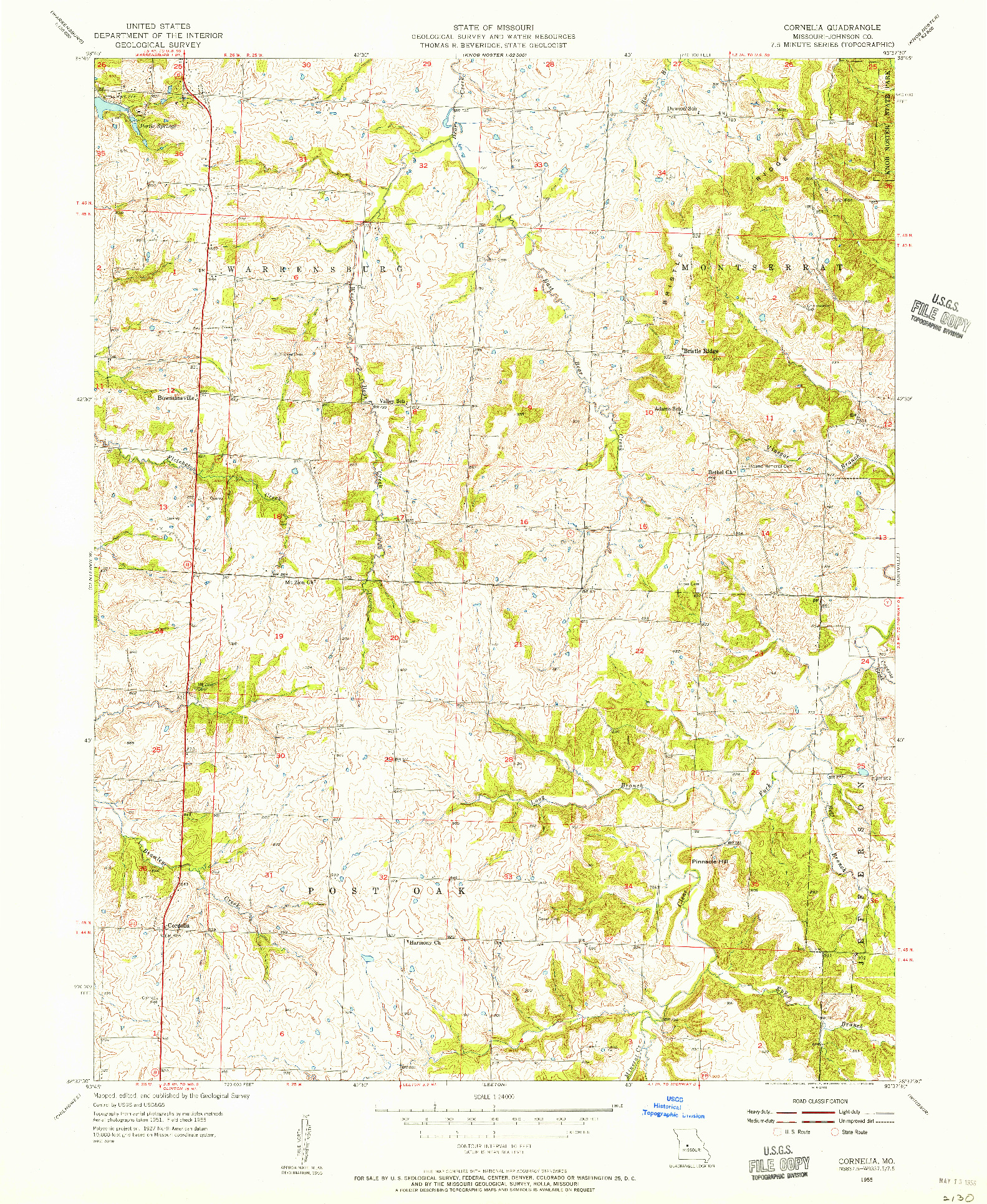 USGS 1:24000-SCALE QUADRANGLE FOR CORNELIA, MO 1955