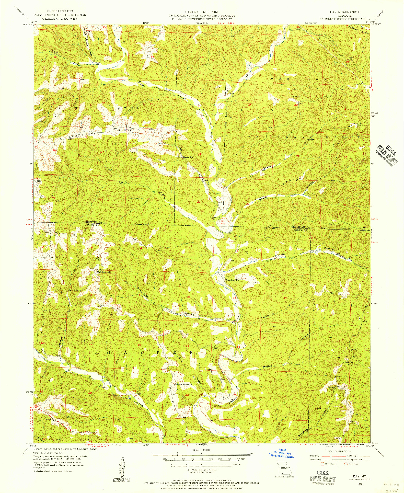 USGS 1:24000-SCALE QUADRANGLE FOR DAY, MO 1955