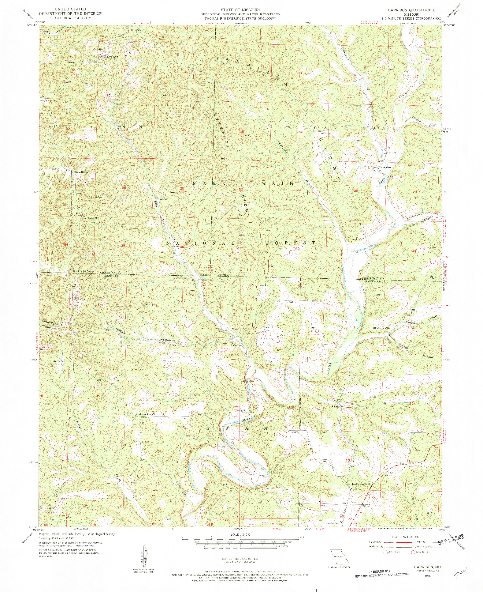 USGS 1:24000-SCALE QUADRANGLE FOR GARRISON, MO 1955