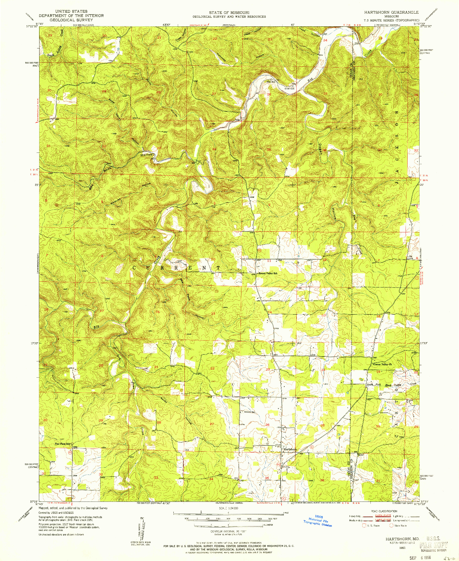 USGS 1:24000-SCALE QUADRANGLE FOR HARTSHORN, MO 1951