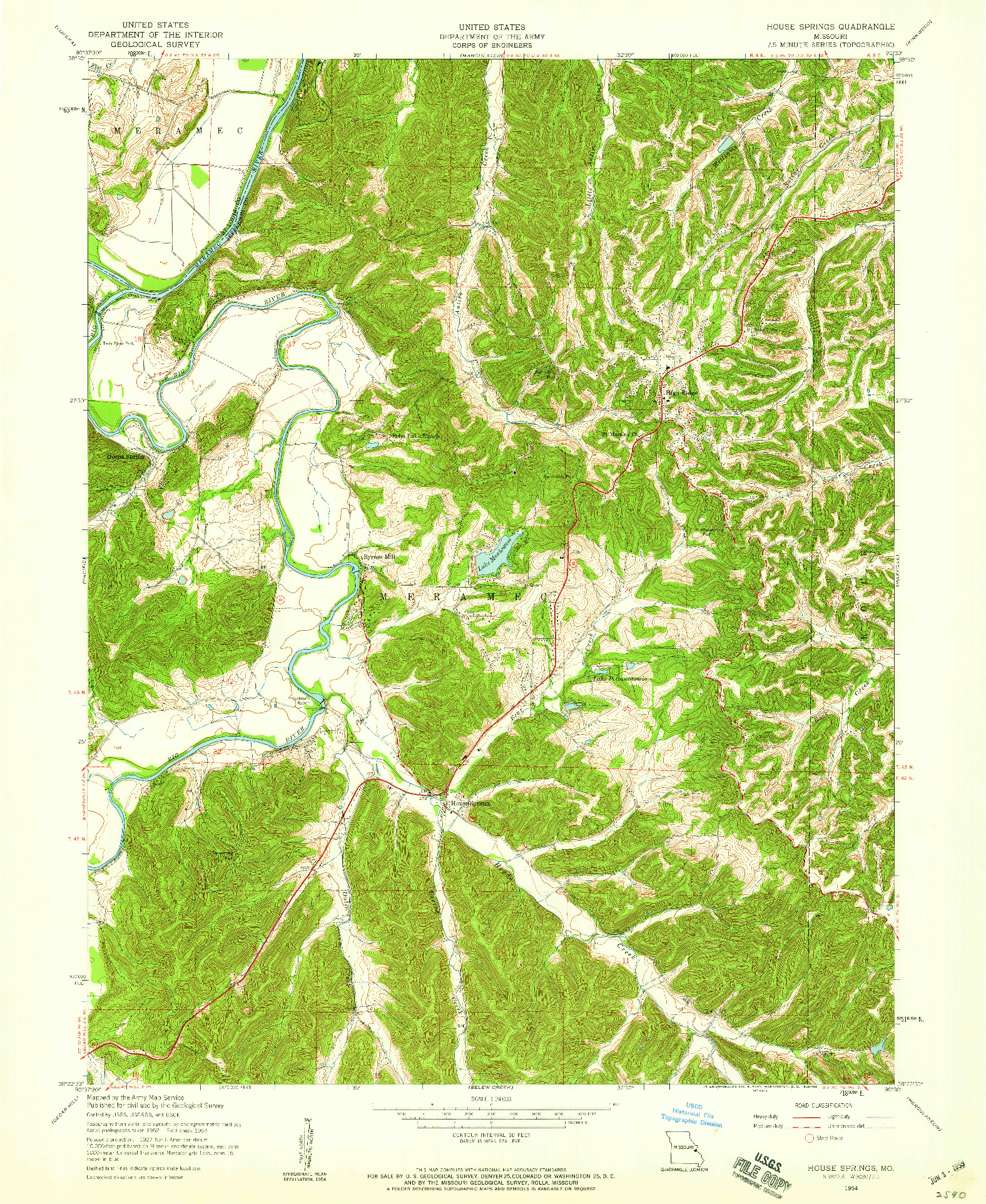 USGS 1:24000-SCALE QUADRANGLE FOR HOUSE SPRINGS, MO 1954