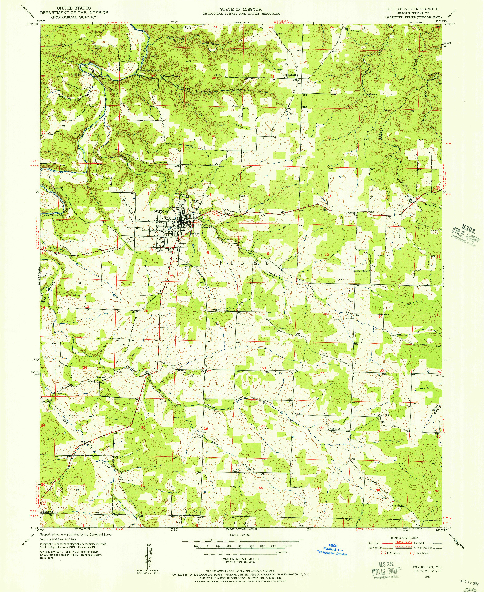 USGS 1:24000-SCALE QUADRANGLE FOR HOUSTON, MO 1951