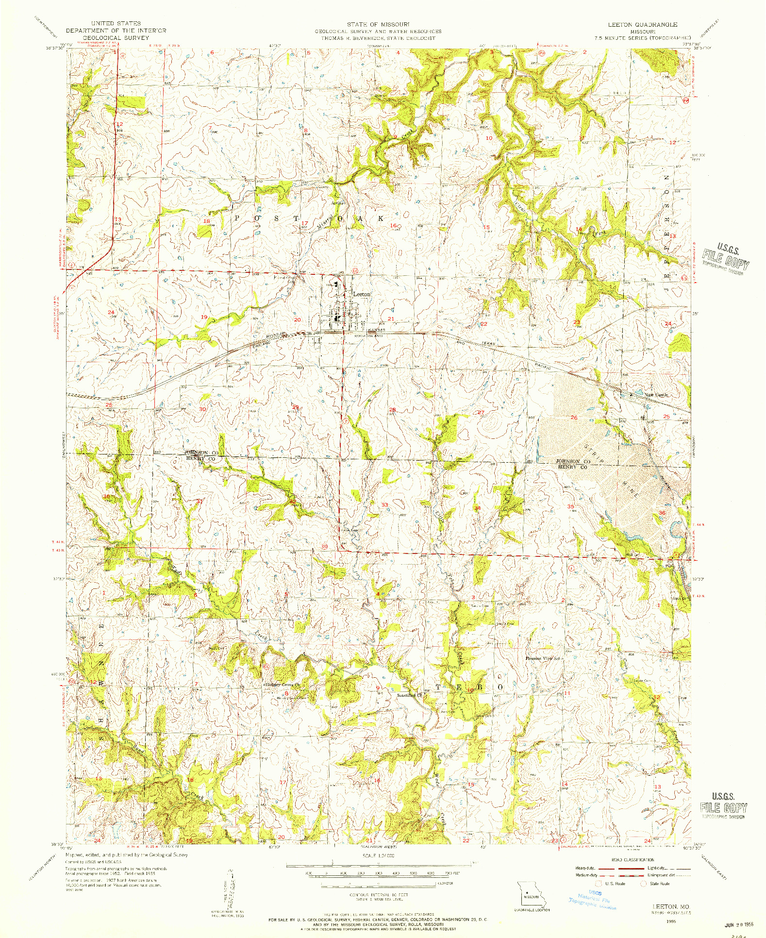 USGS 1:24000-SCALE QUADRANGLE FOR LEETON, MO 1955
