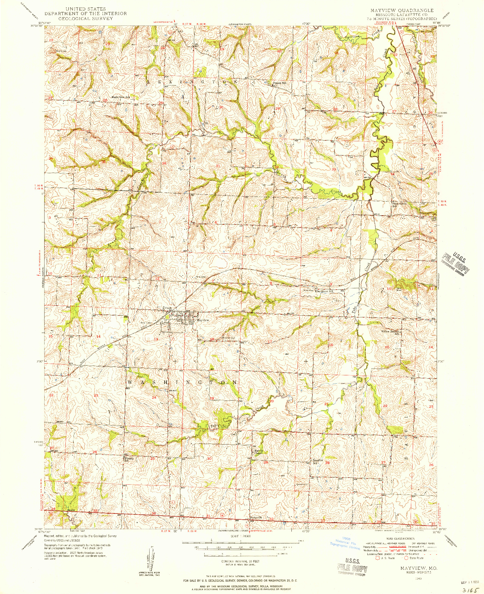 USGS 1:24000-SCALE QUADRANGLE FOR MAYVIEW, MO 1949