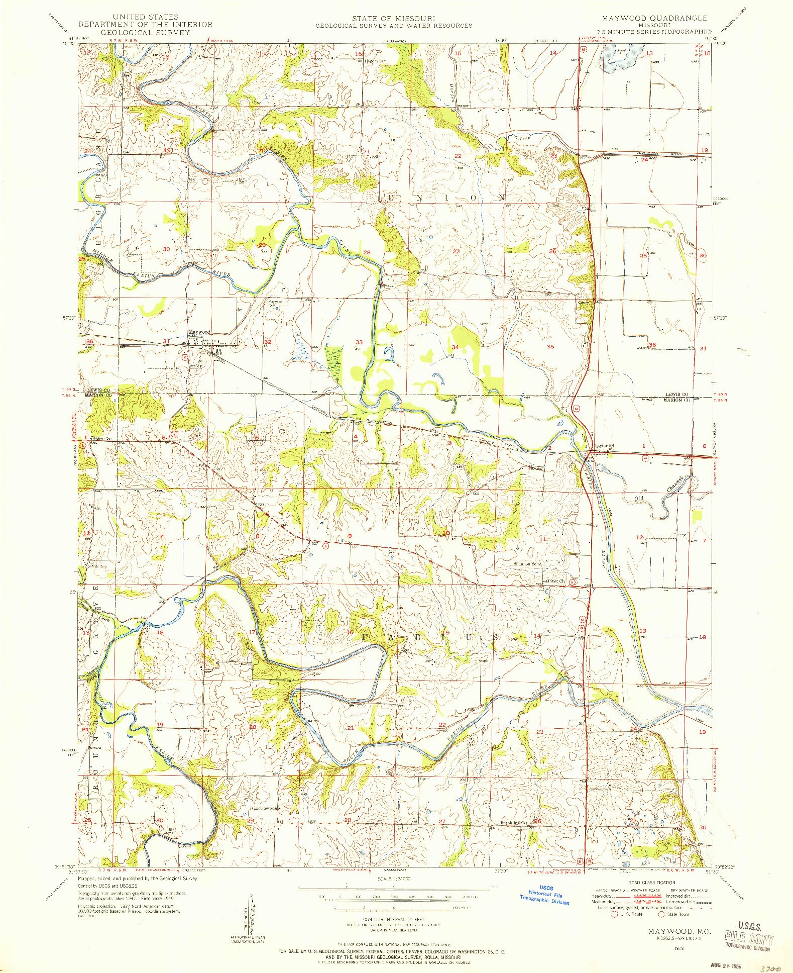 USGS 1:24000-SCALE QUADRANGLE FOR MAYWOOD, MO 1949