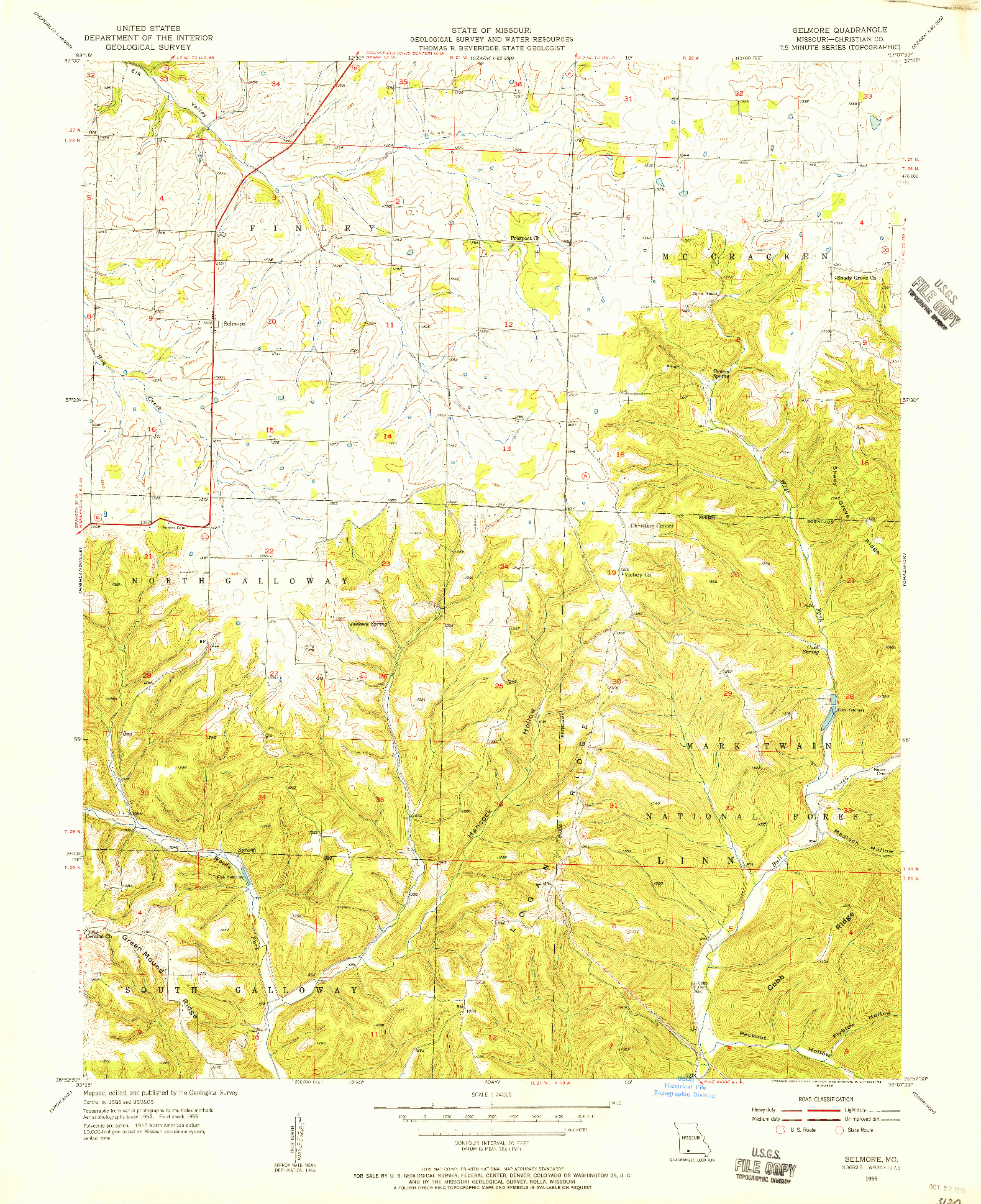 USGS 1:24000-SCALE QUADRANGLE FOR SELMORE, MO 1955