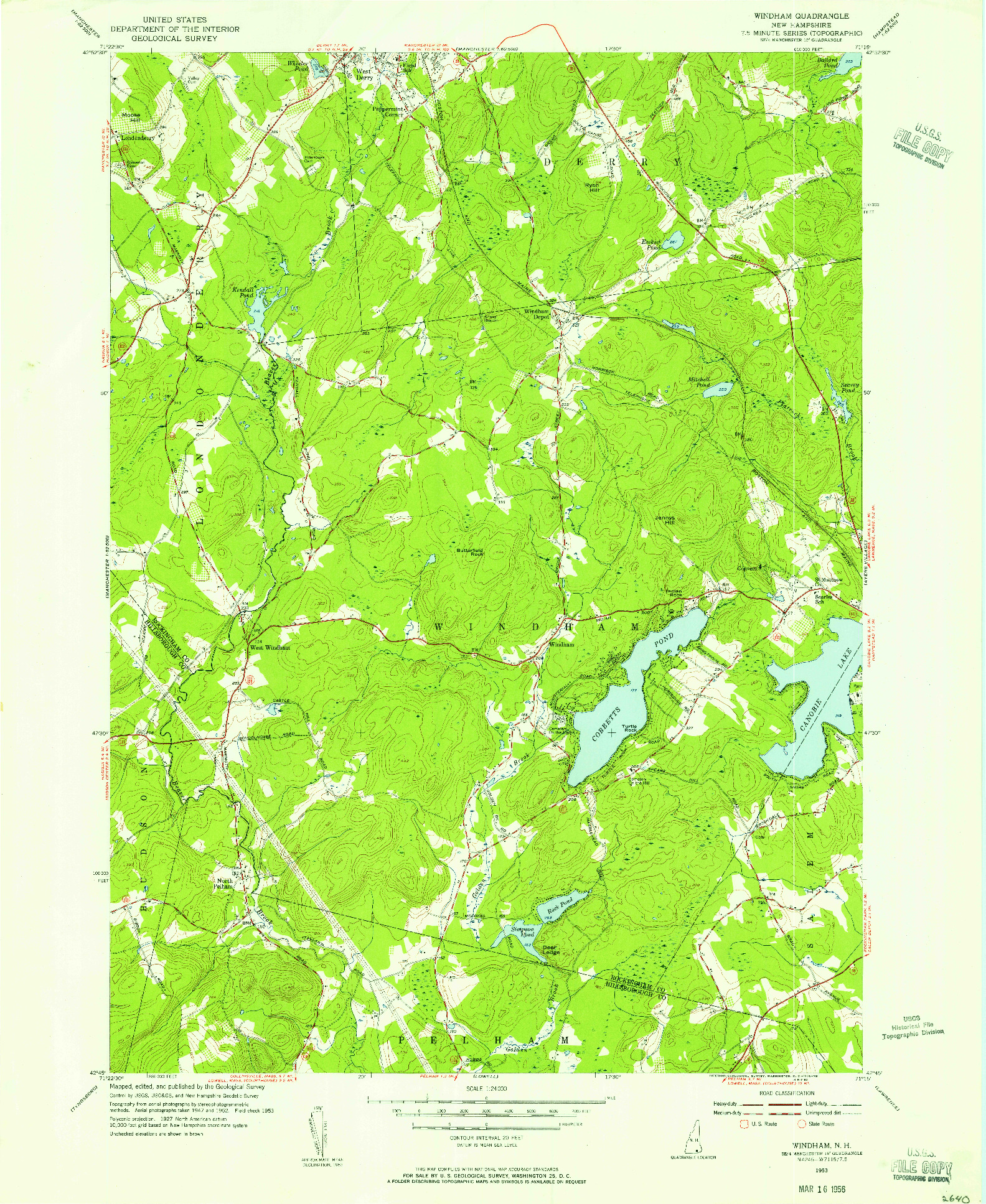 USGS 1:24000-SCALE QUADRANGLE FOR WINDHAM, NH 1953