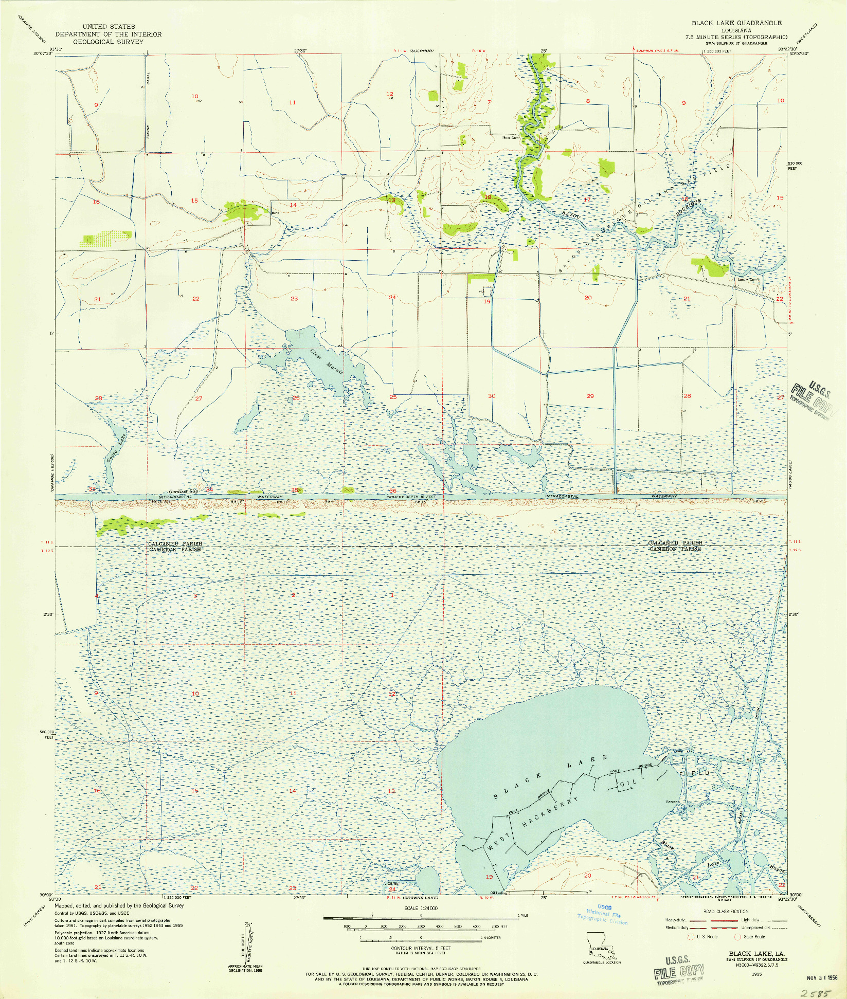 USGS 1:24000-SCALE QUADRANGLE FOR BLACK LAKE, LA 1955