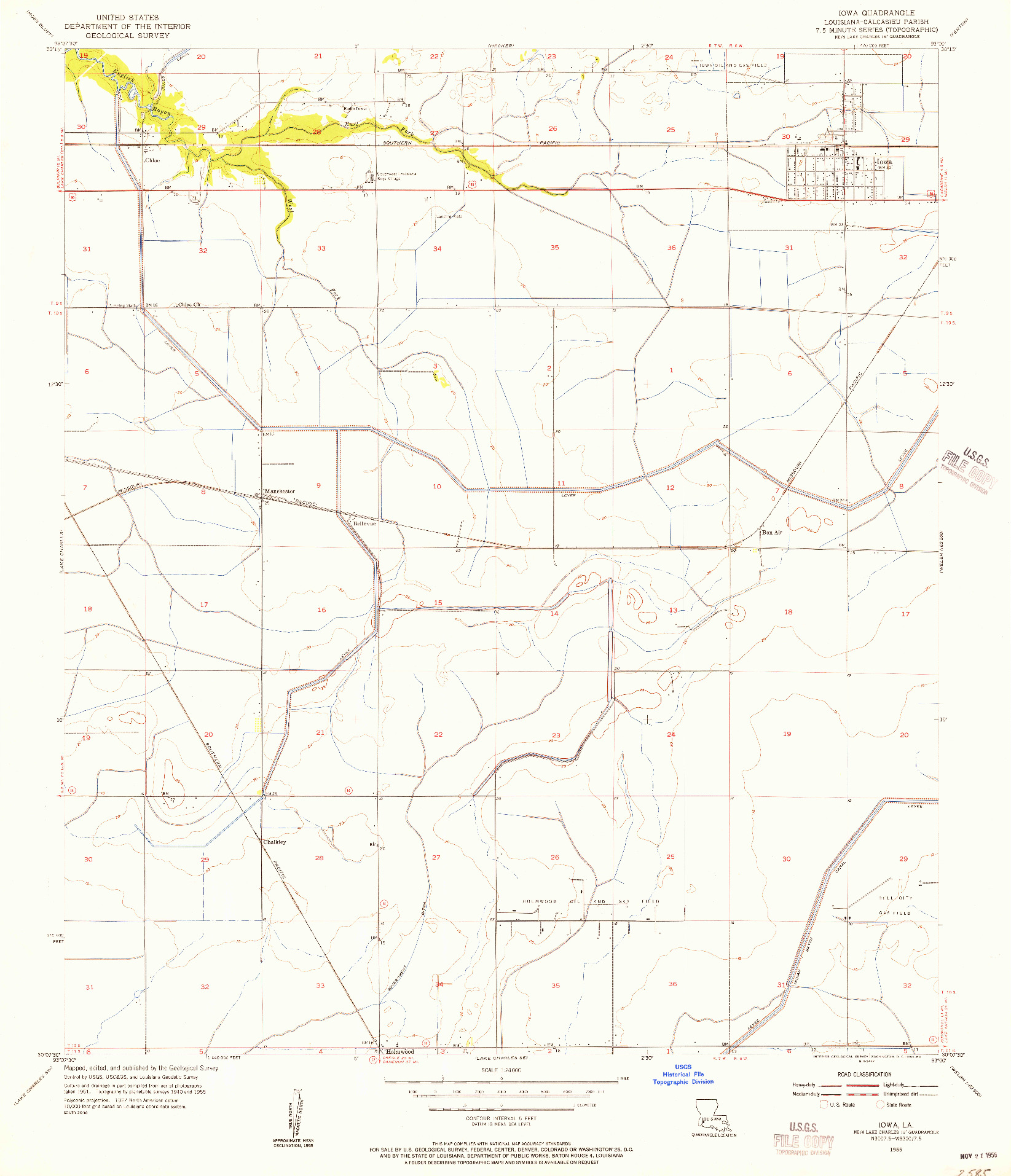 USGS 1:24000-SCALE QUADRANGLE FOR IOWA, LA 1955