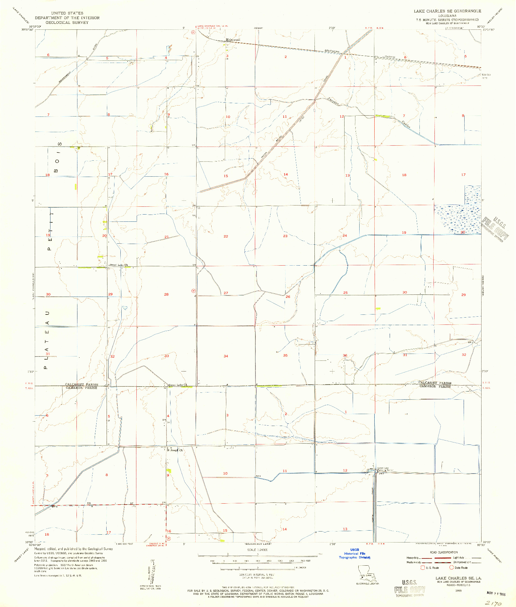 USGS 1:24000-SCALE QUADRANGLE FOR LAKE CHARLES SE, LA 1955