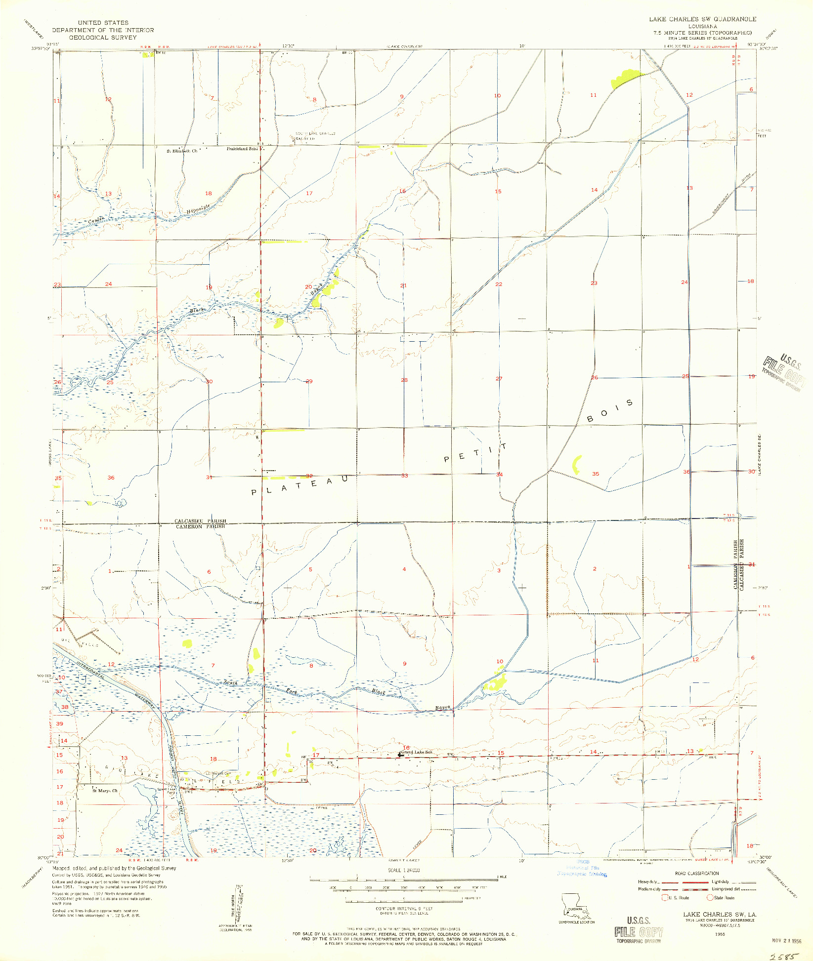 USGS 1:24000-SCALE QUADRANGLE FOR LAKE CHARLES SW, LA 1955