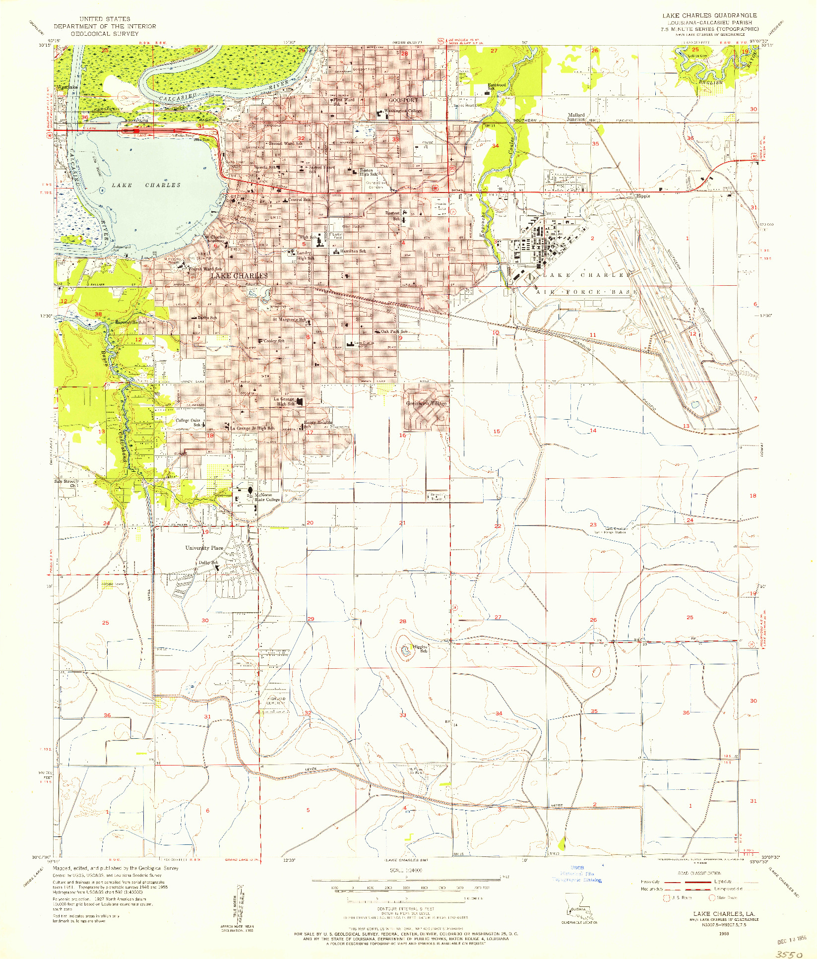 USGS 1:24000-SCALE QUADRANGLE FOR LAKE CHARLES, LA 1955
