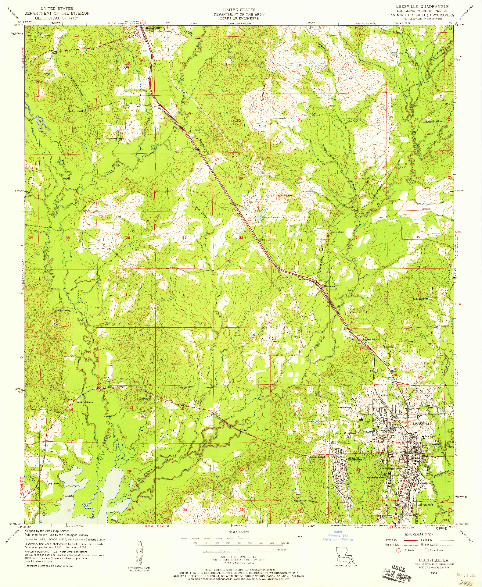 USGS 1:24000-SCALE QUADRANGLE FOR LEESVILLE, LA 1954