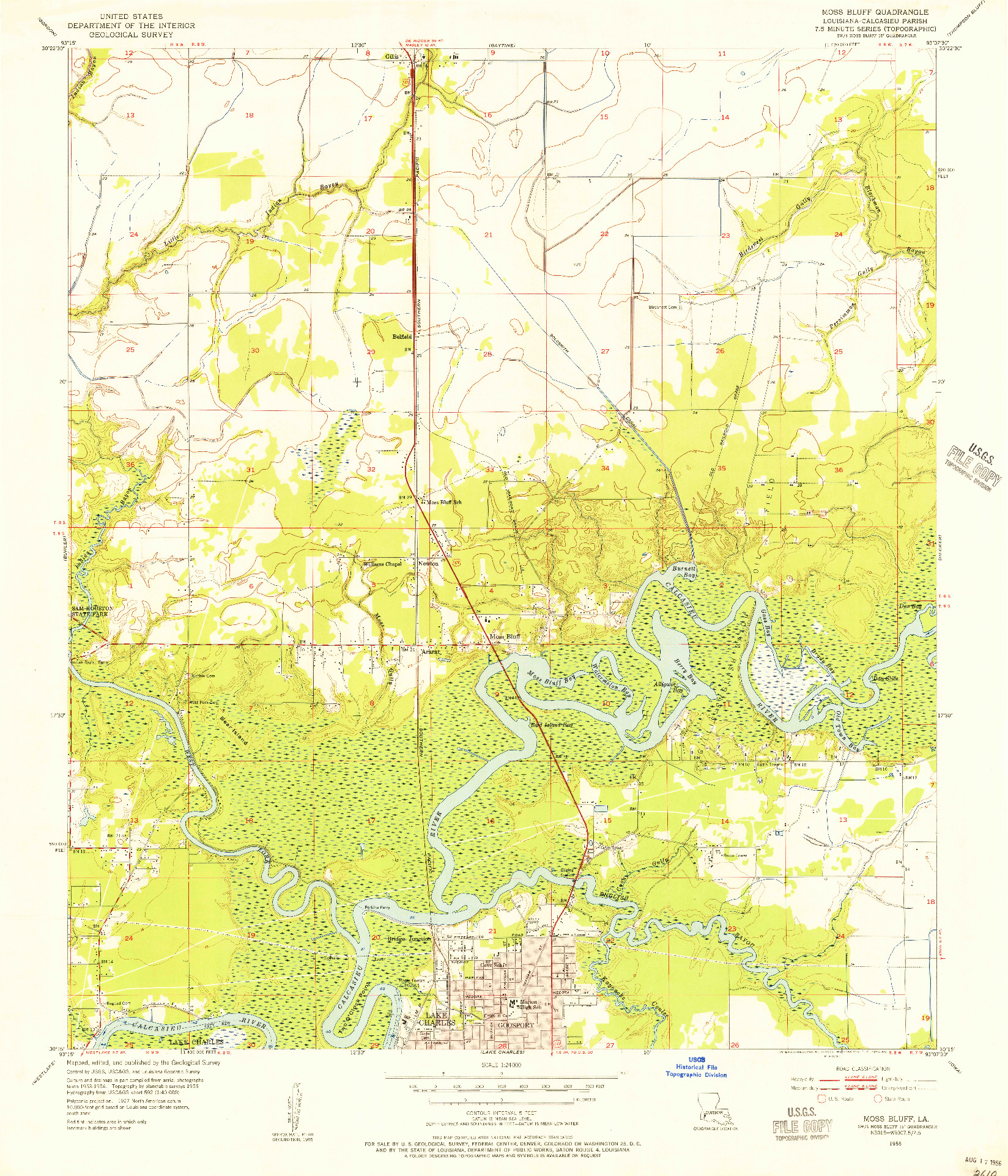 USGS 1:24000-SCALE QUADRANGLE FOR MOSS BLUFF, LA 1955