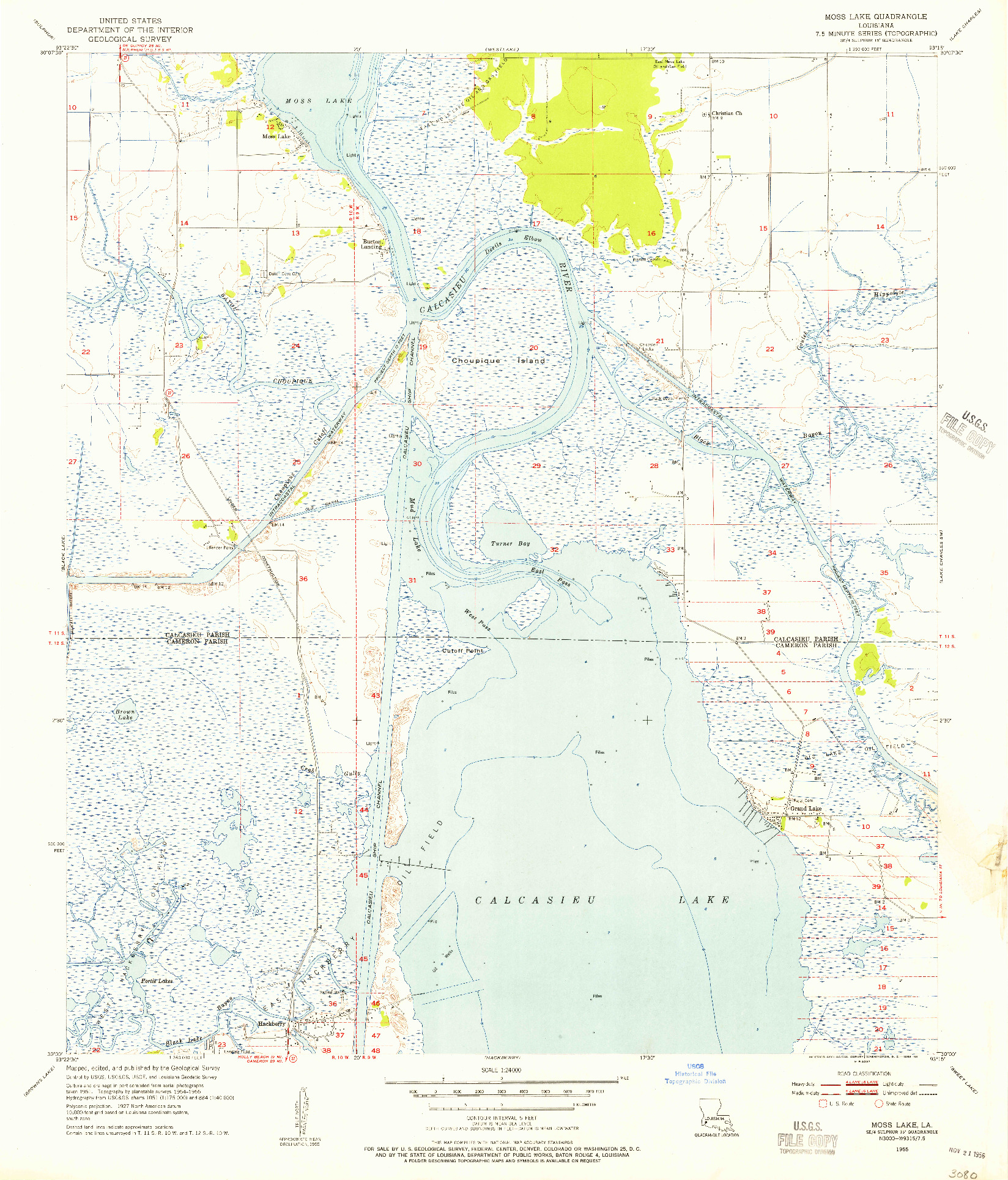 USGS 1:24000-SCALE QUADRANGLE FOR MOSS LAKE, LA 1955