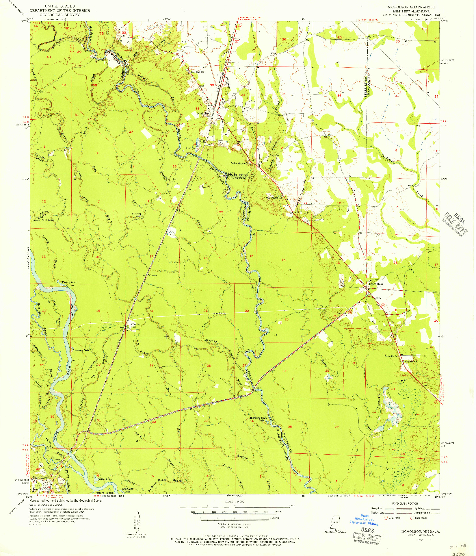 USGS 1:24000-SCALE QUADRANGLE FOR NICHOLSON, LA 1955