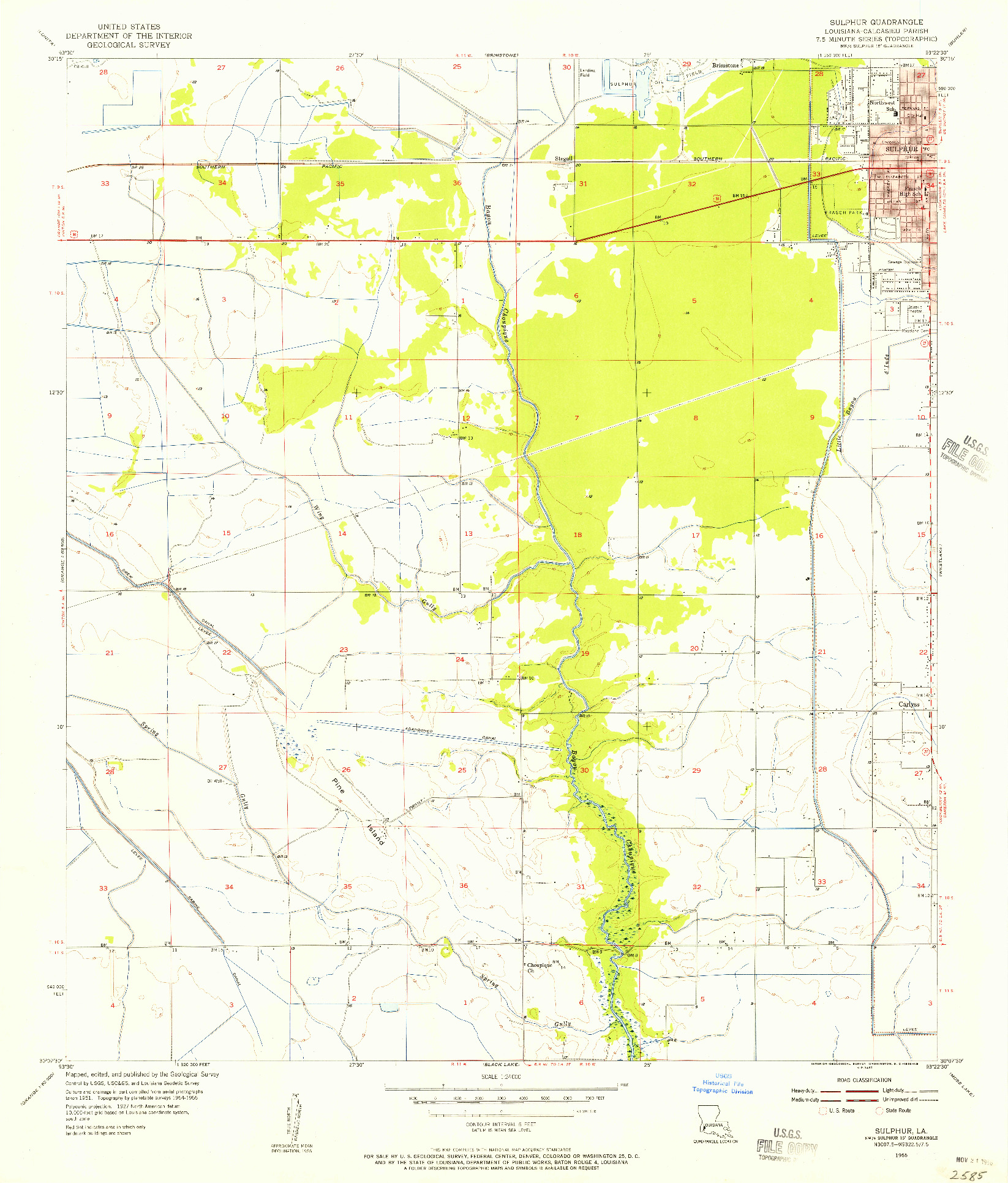 USGS 1:24000-SCALE QUADRANGLE FOR SULPHUR, LA 1955