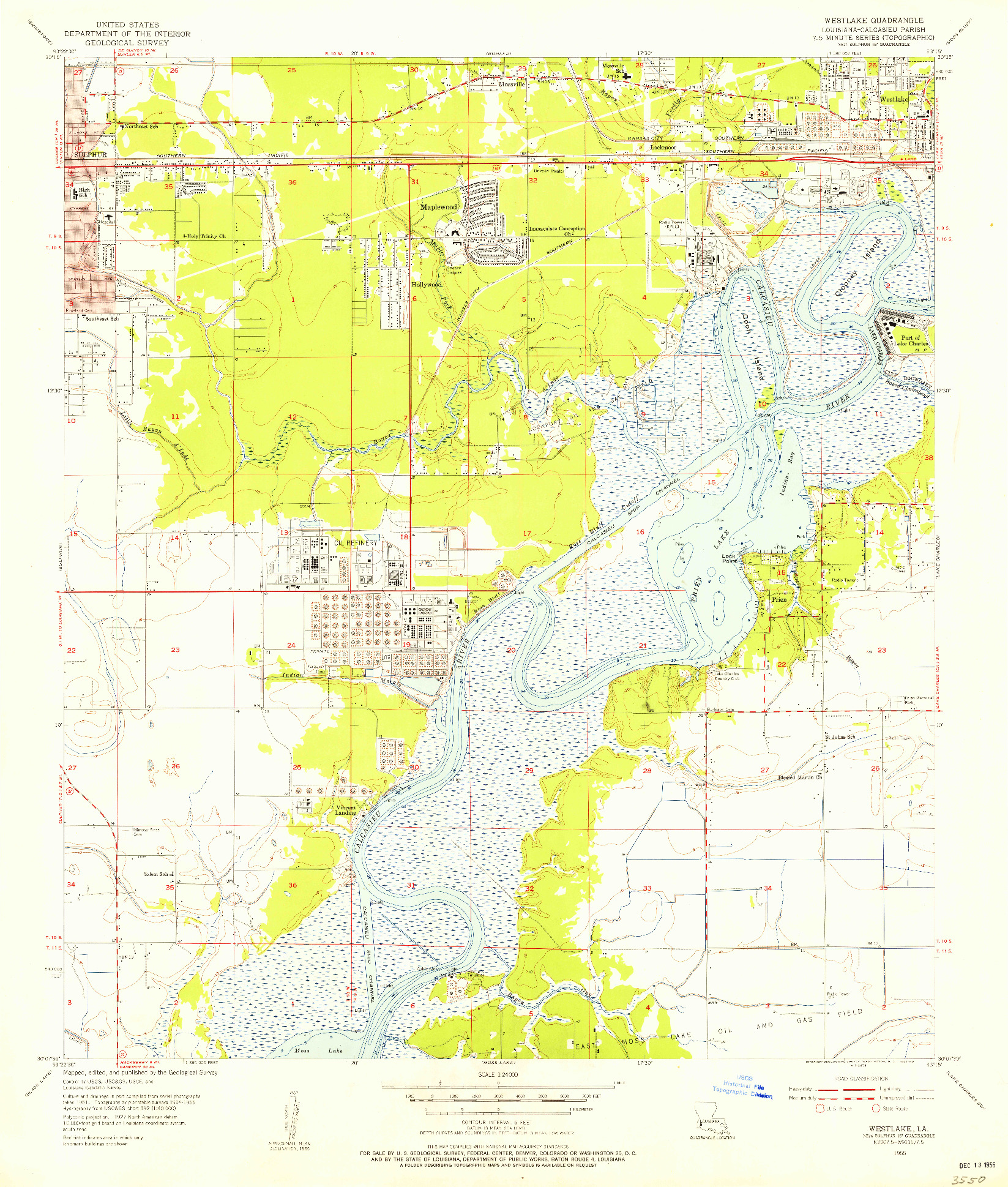 USGS 1:24000-SCALE QUADRANGLE FOR WESTLAKE, LA 1955