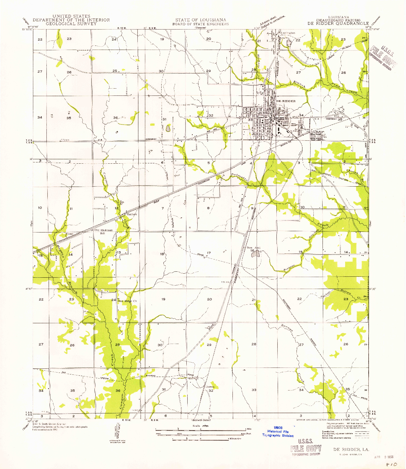 USGS 1:31680-SCALE QUADRANGLE FOR DERIDDER, LA 1956