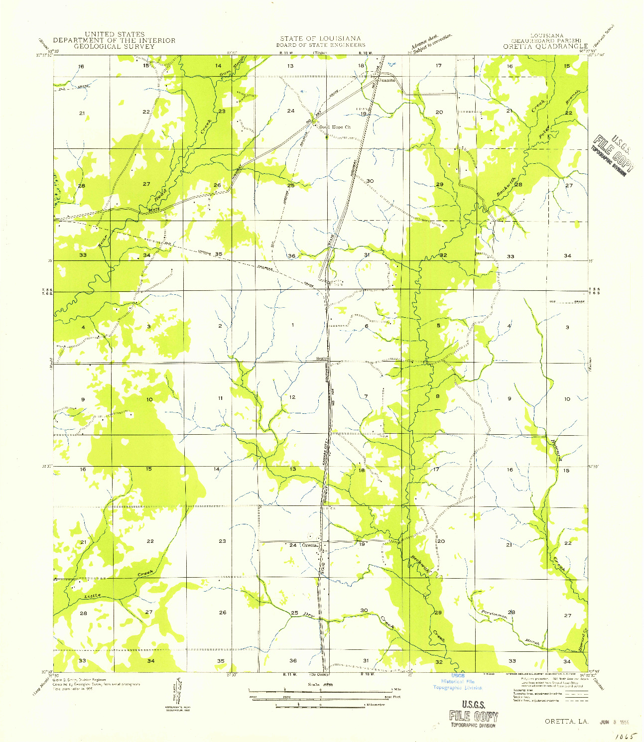 USGS 1:31680-SCALE QUADRANGLE FOR ORETTA, LA 1956