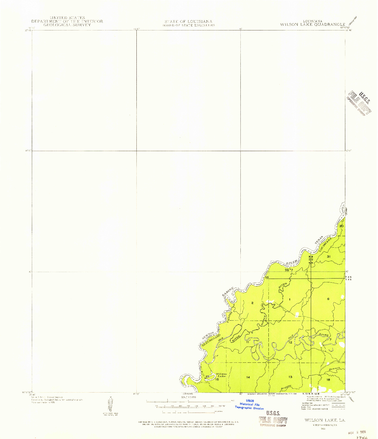 USGS 1:31680-SCALE QUADRANGLE FOR WILSON LAKE, LA 1935