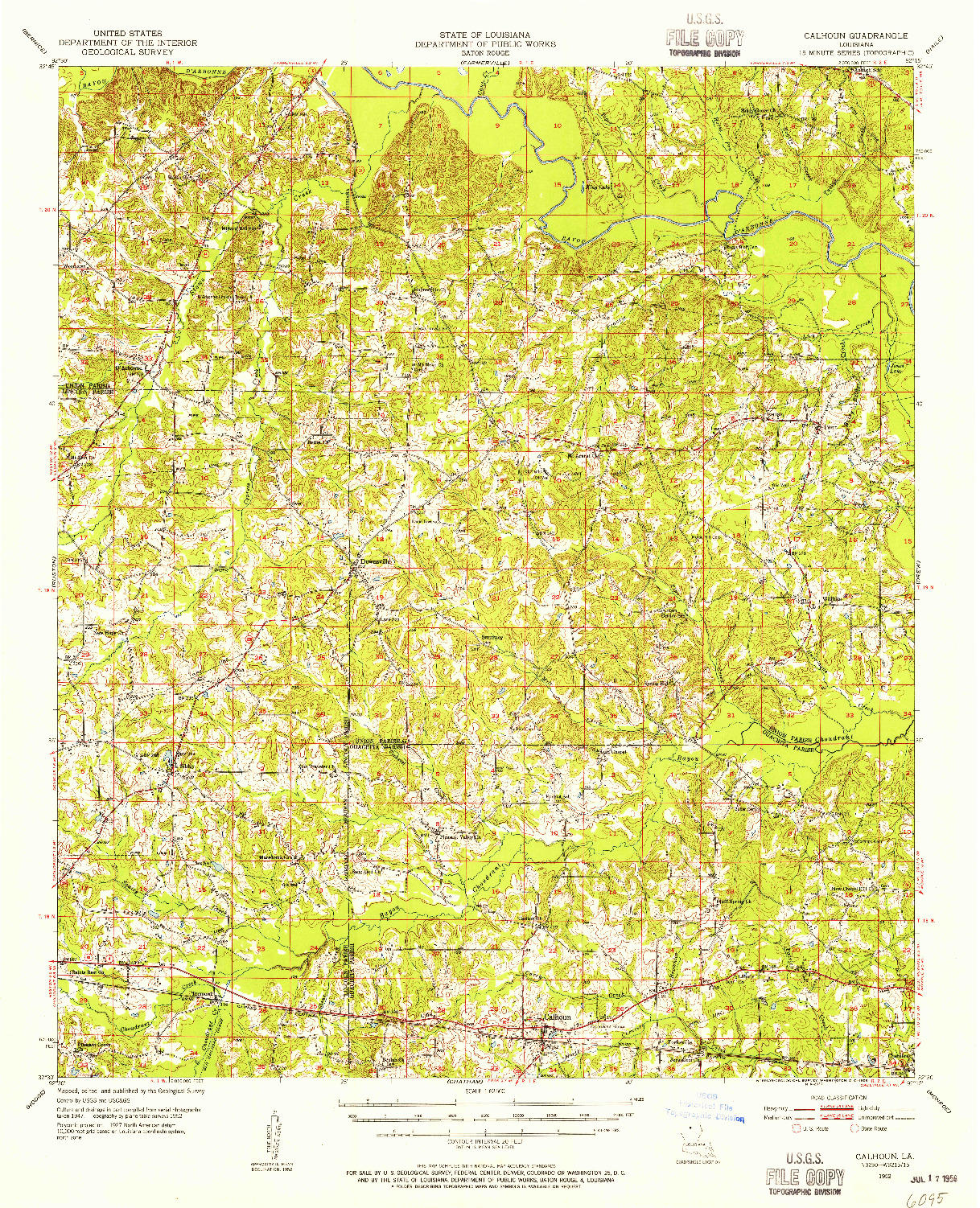 USGS 1:62500-SCALE QUADRANGLE FOR CALHOUN, LA 1952