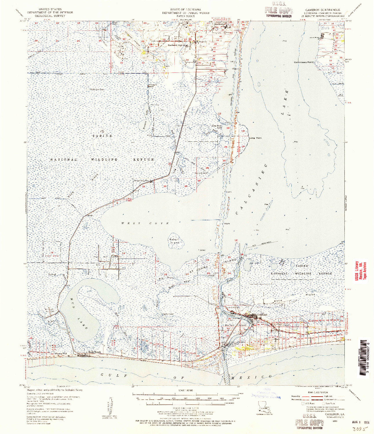 USGS 1:62500-SCALE QUADRANGLE FOR CAMERON, LA 1955