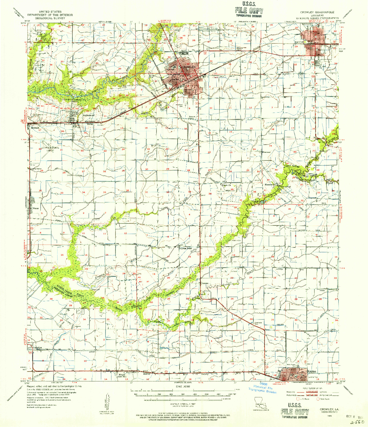 USGS 1:62500-SCALE QUADRANGLE FOR CROWLEY, LA 1955