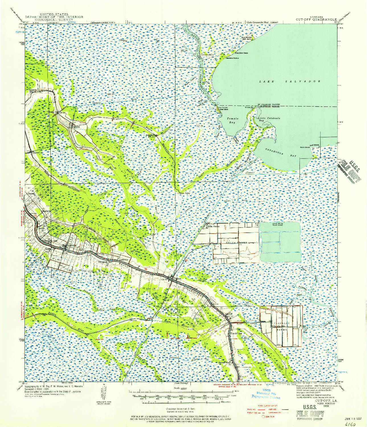 USGS 1:62500-SCALE QUADRANGLE FOR CUT-OFF, LA 1939
