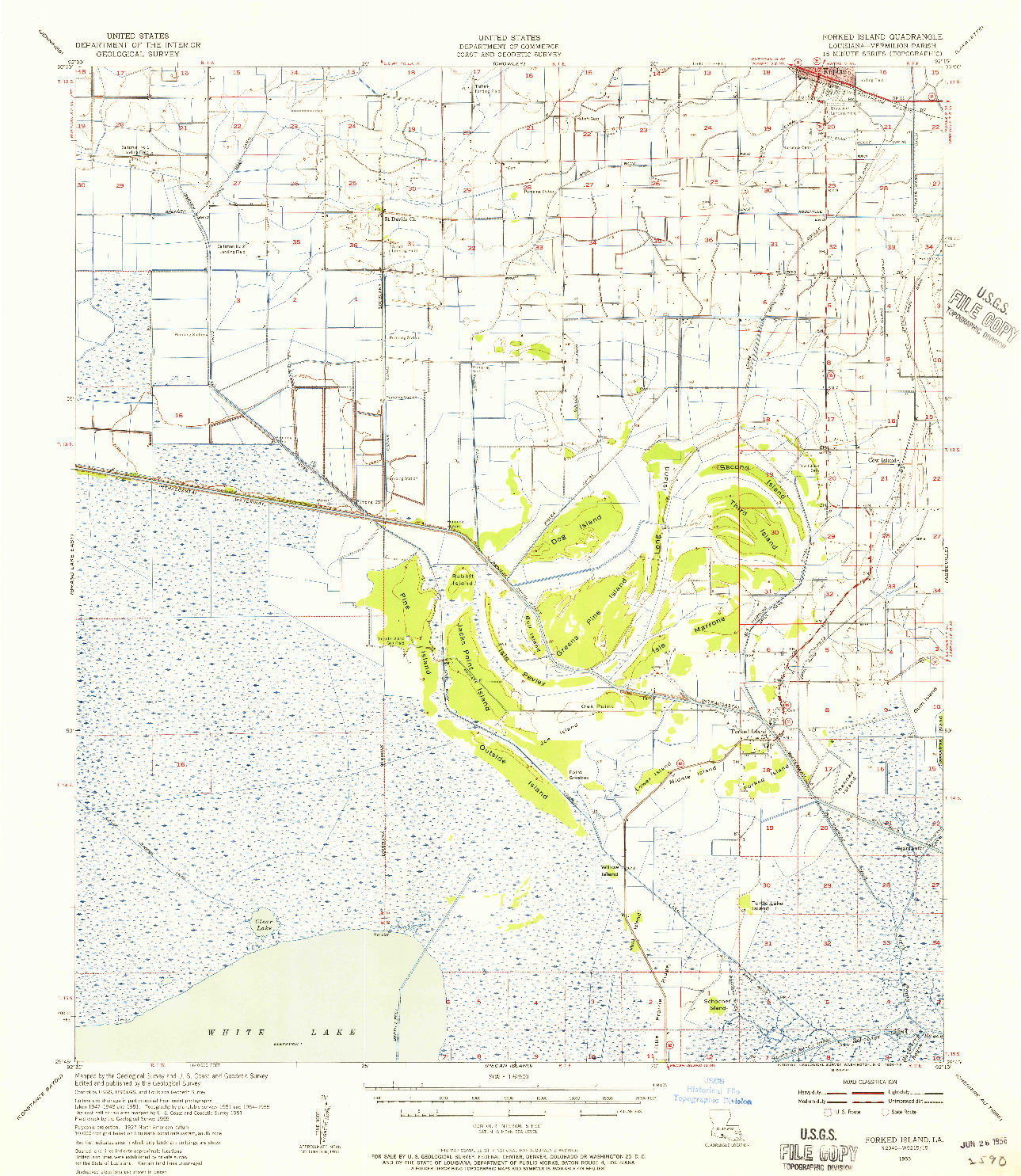 USGS 1:62500-SCALE QUADRANGLE FOR FORKED ISLAND, LA 1955