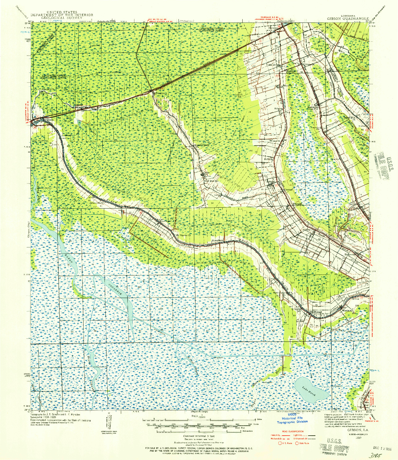 USGS 1:62500-SCALE QUADRANGLE FOR GIBSON, LA 1939