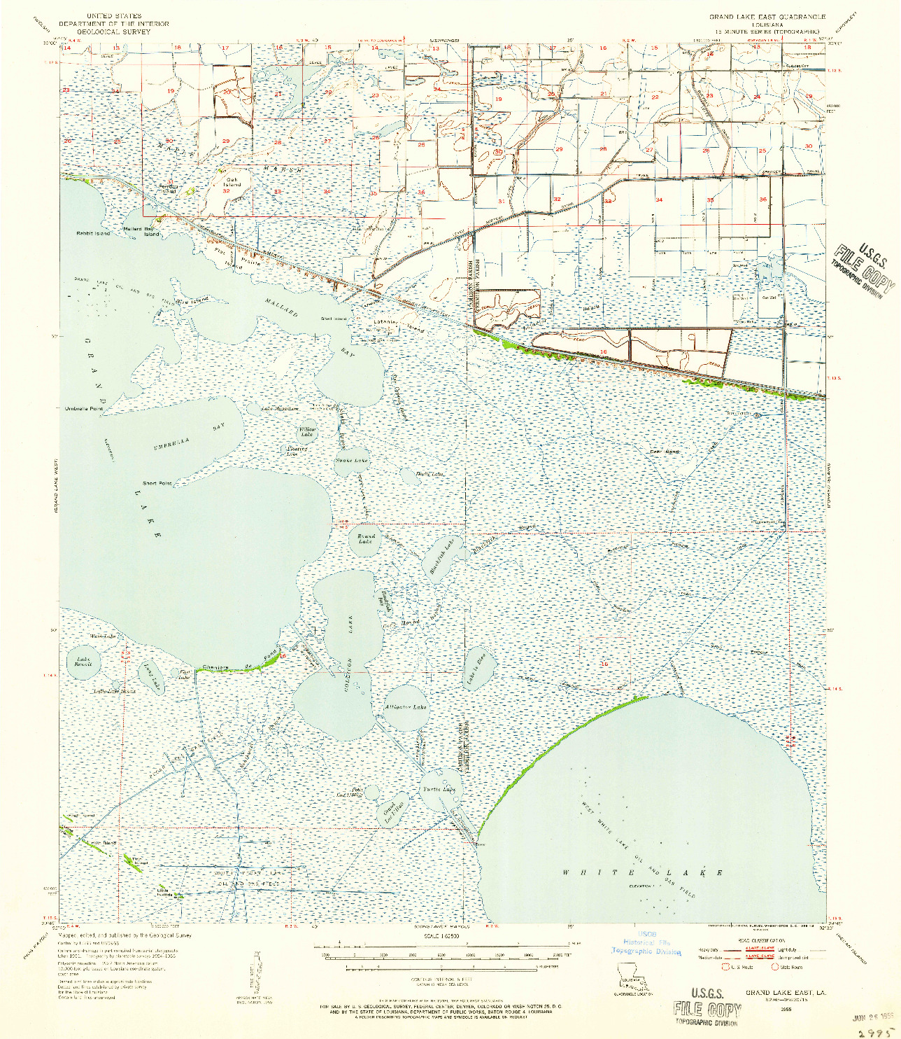 USGS 1:62500-SCALE QUADRANGLE FOR GRAND LAKE EAST, LA 1955