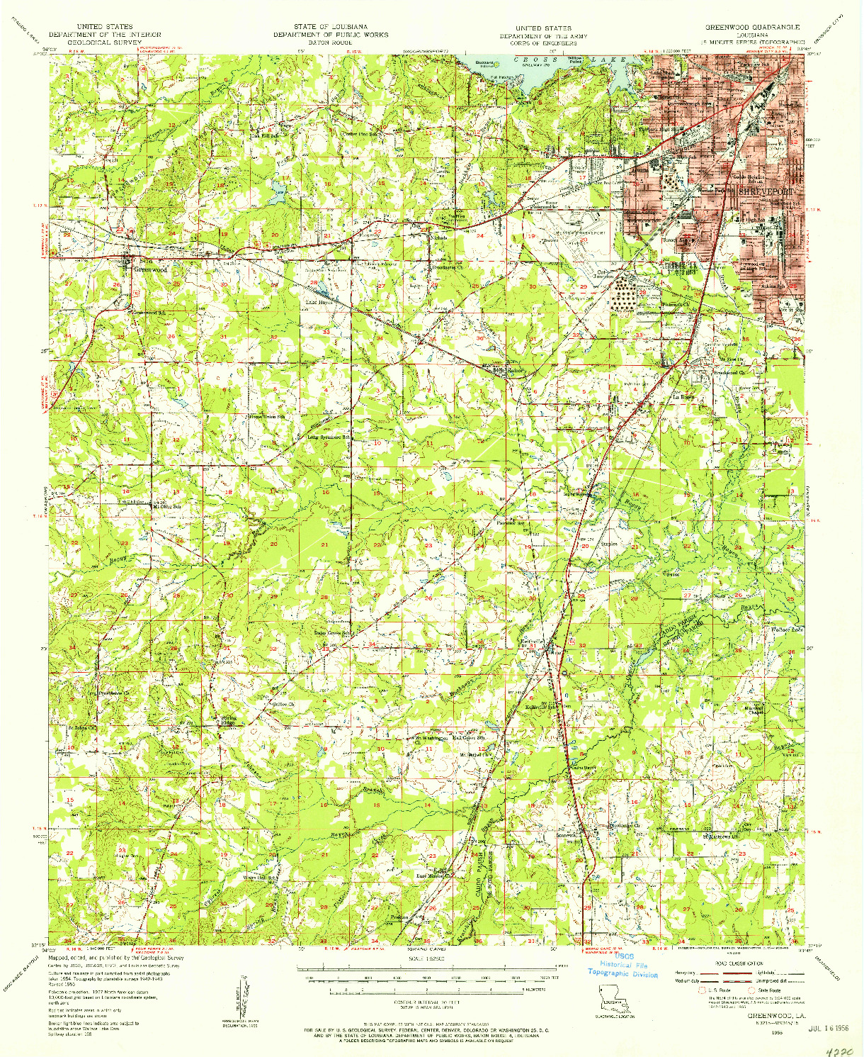 USGS 1:62500-SCALE QUADRANGLE FOR GREENWOOD, LA 1955