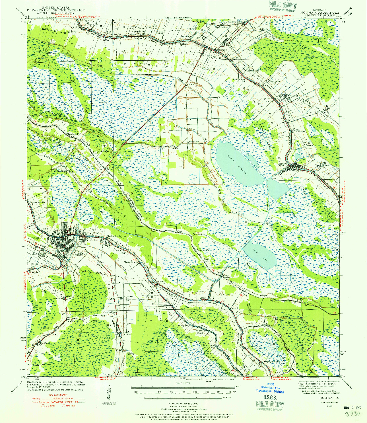USGS 1:62500-SCALE QUADRANGLE FOR HOUMA, LA 1939
