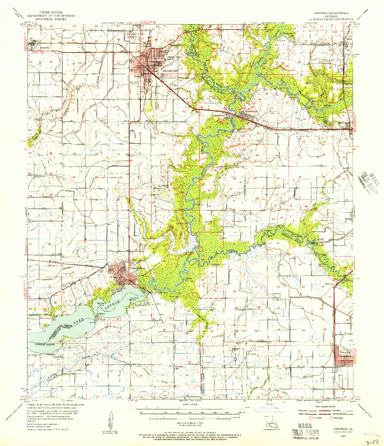 USGS 1:62500-SCALE QUADRANGLE FOR JENNINGS, LA 1955