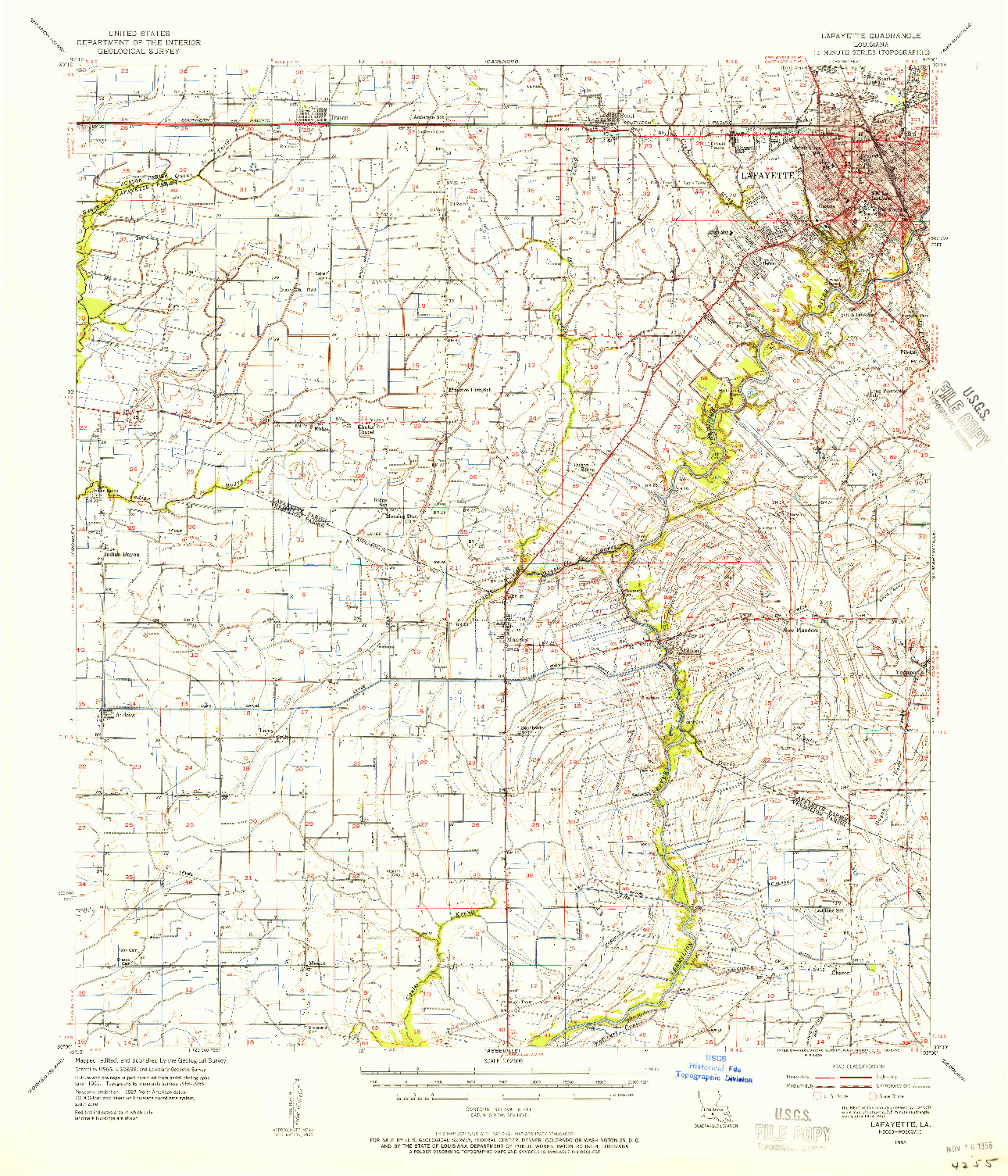 USGS 1:62500-SCALE QUADRANGLE FOR LAFAYETTE, LA 1955
