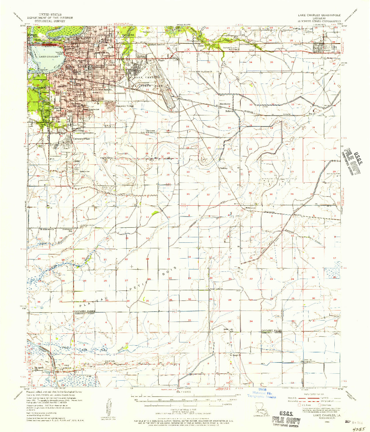 USGS 1:62500-SCALE QUADRANGLE FOR LAKE CHARLES, LA 1955