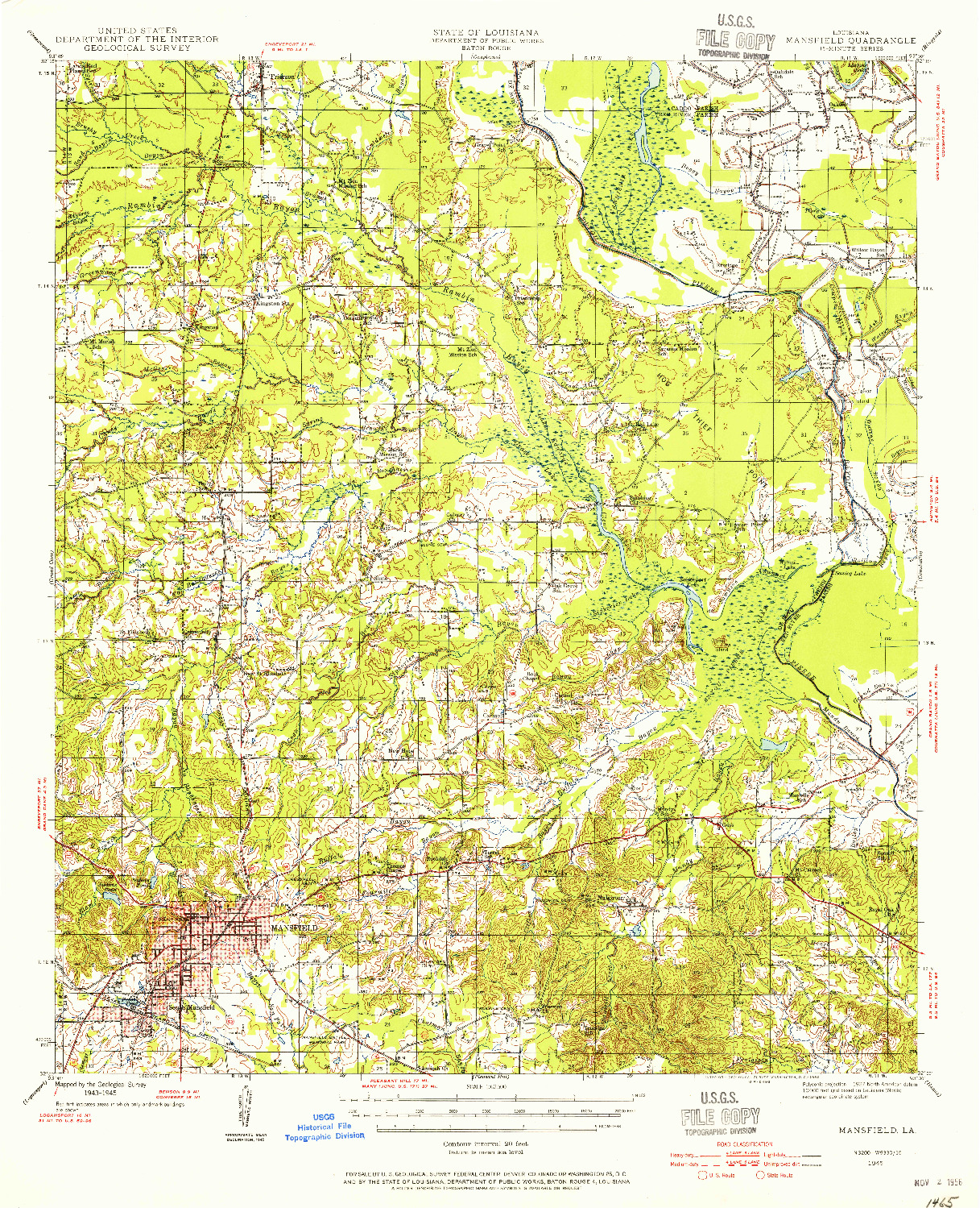 USGS 1:62500-SCALE QUADRANGLE FOR MANSFIELD, LA 1945