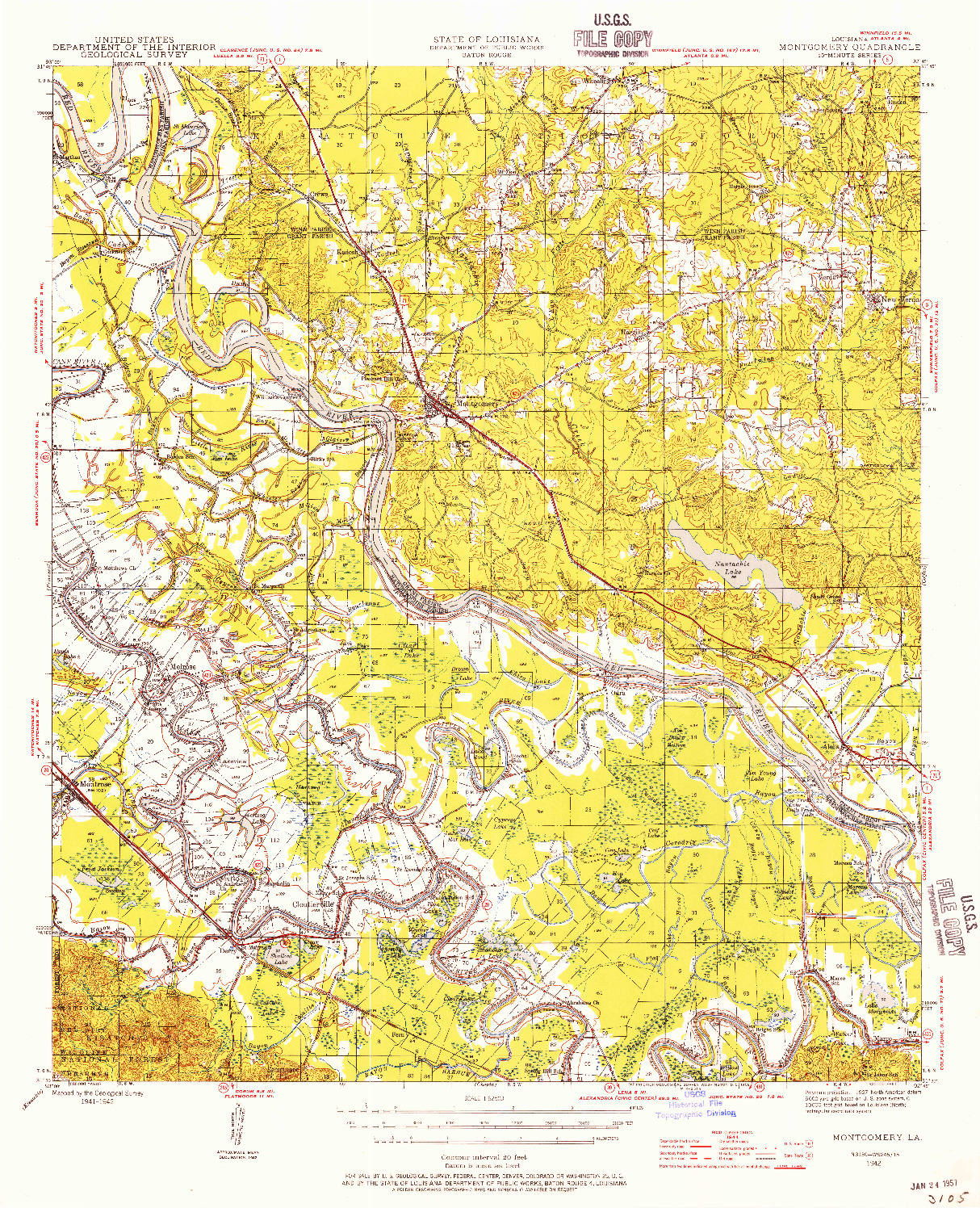 USGS 1:62500-SCALE QUADRANGLE FOR MONTGOMERY, LA 1942