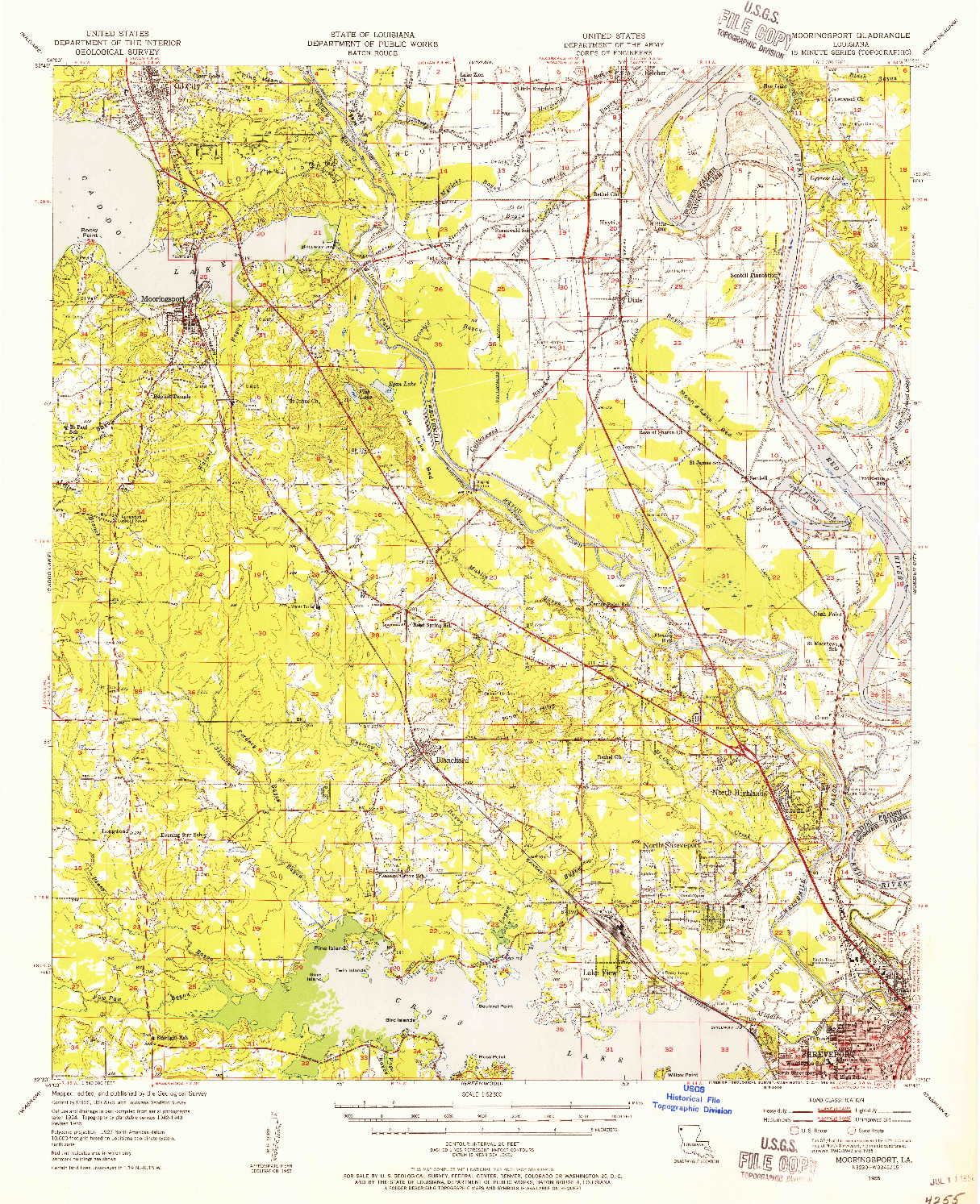 USGS 1:62500-SCALE QUADRANGLE FOR MOORINGSPORT, LA 1955