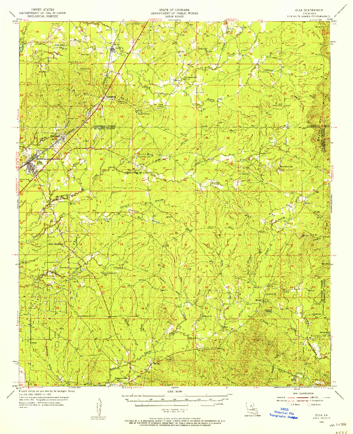 USGS 1:62500-SCALE QUADRANGLE FOR OLLA, LA 1955