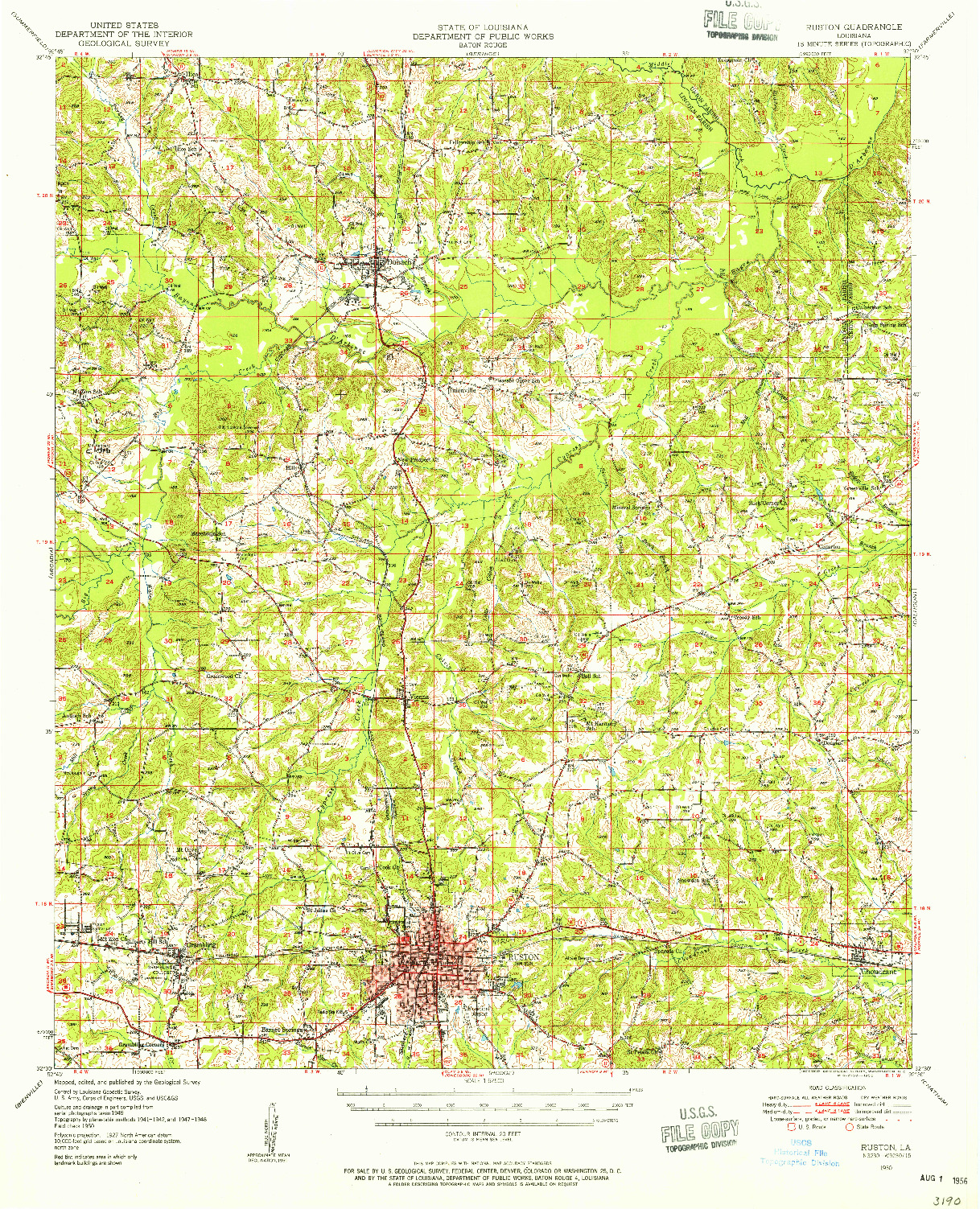 USGS 1:62500-SCALE QUADRANGLE FOR RUSTON, LA 1950