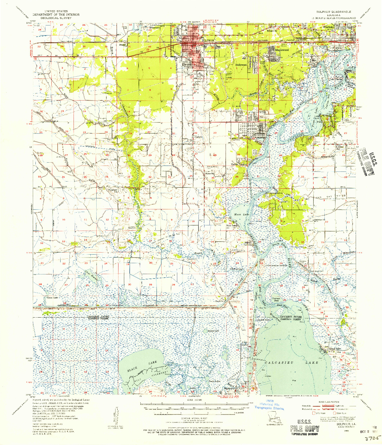 USGS 1:62500-SCALE QUADRANGLE FOR SULPHUR, LA 1955