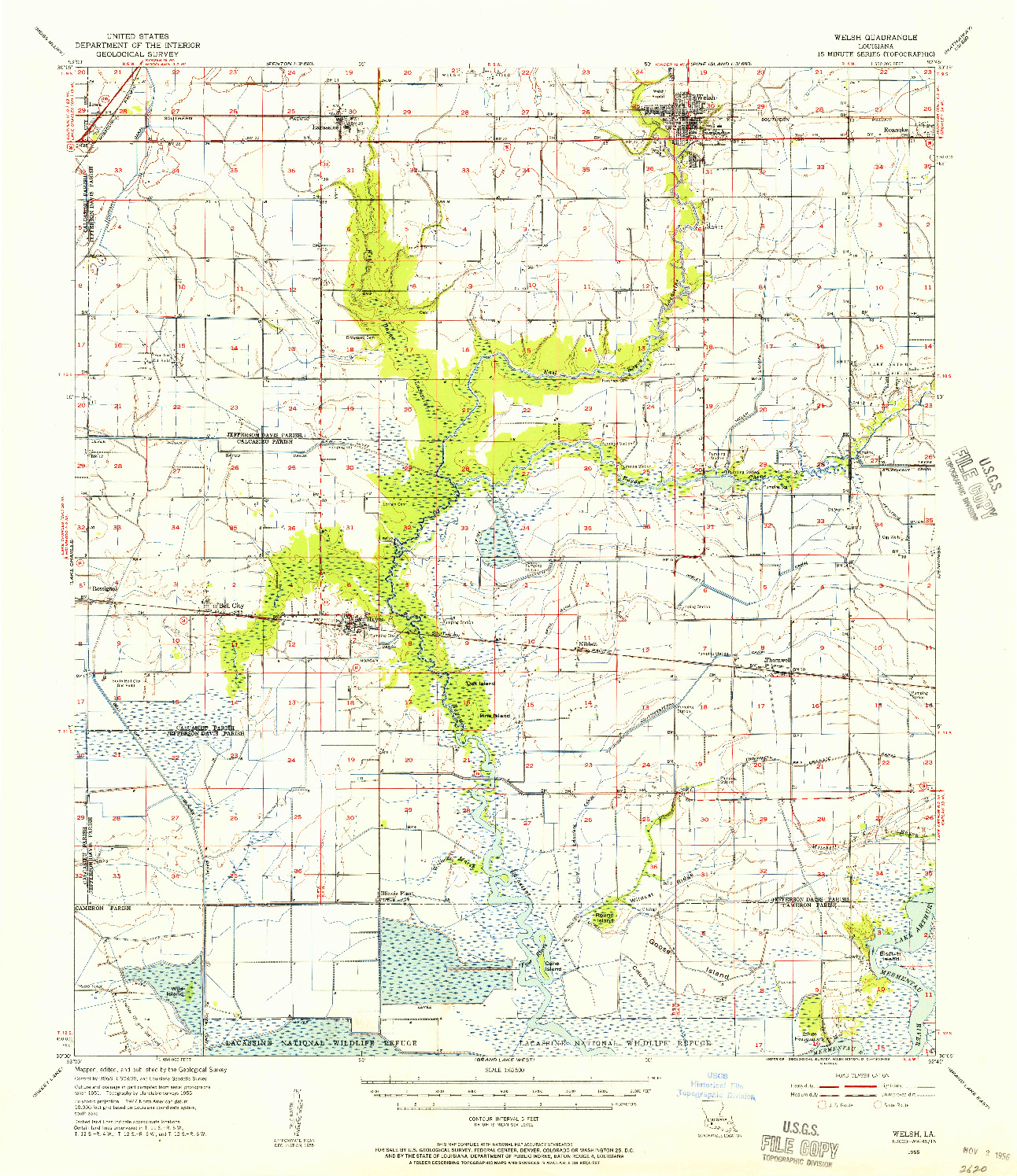 USGS 1:62500-SCALE QUADRANGLE FOR WELSH, LA 1955