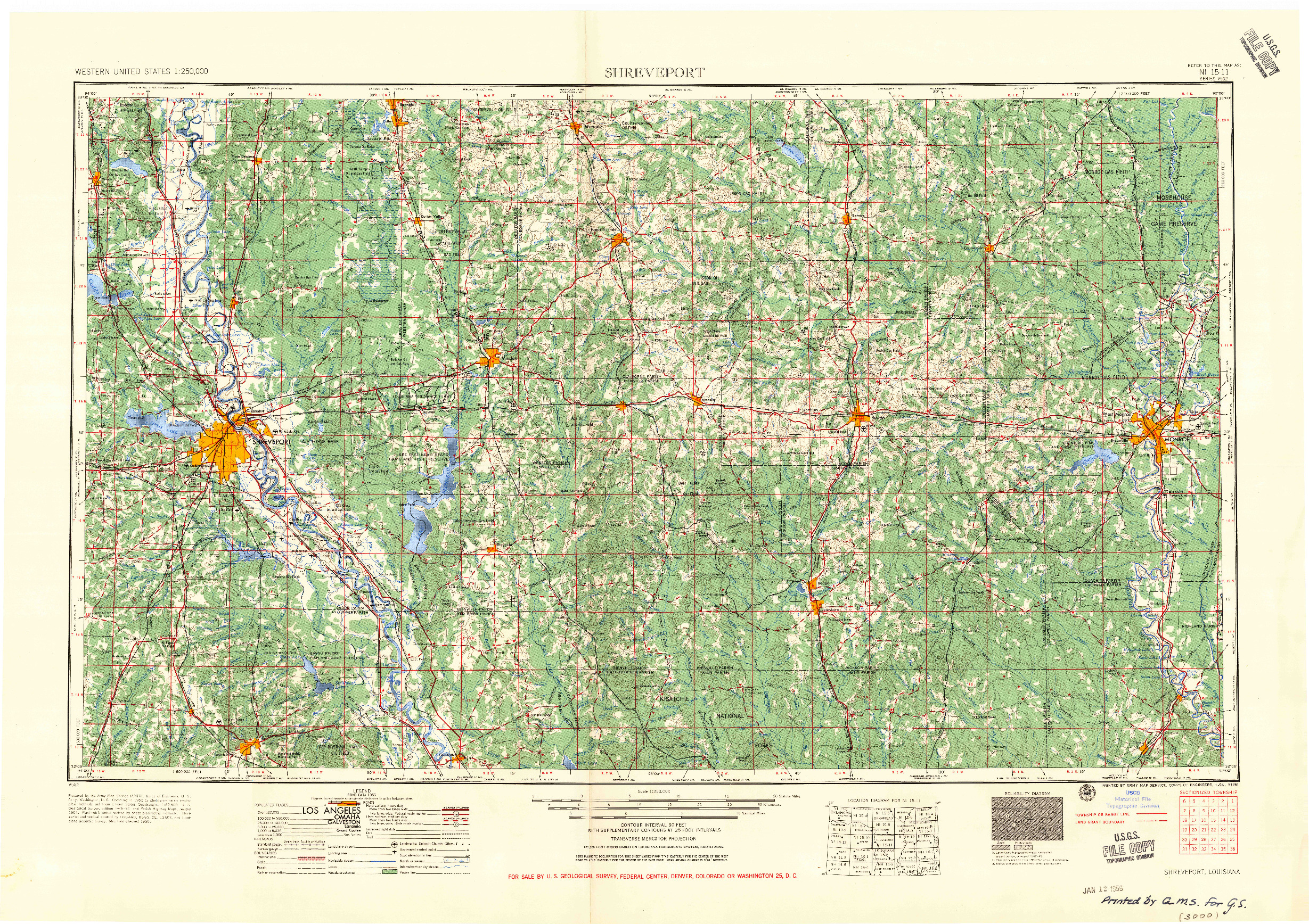 USGS 1:250000-SCALE QUADRANGLE FOR SHREVEPORT, LA 1956