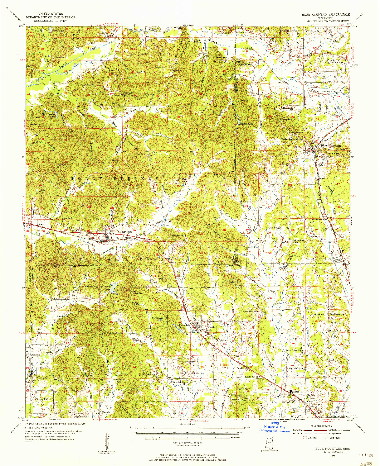 USGS 1:62500-SCALE QUADRANGLE FOR BLUE MOUNTAIN, MS 1955