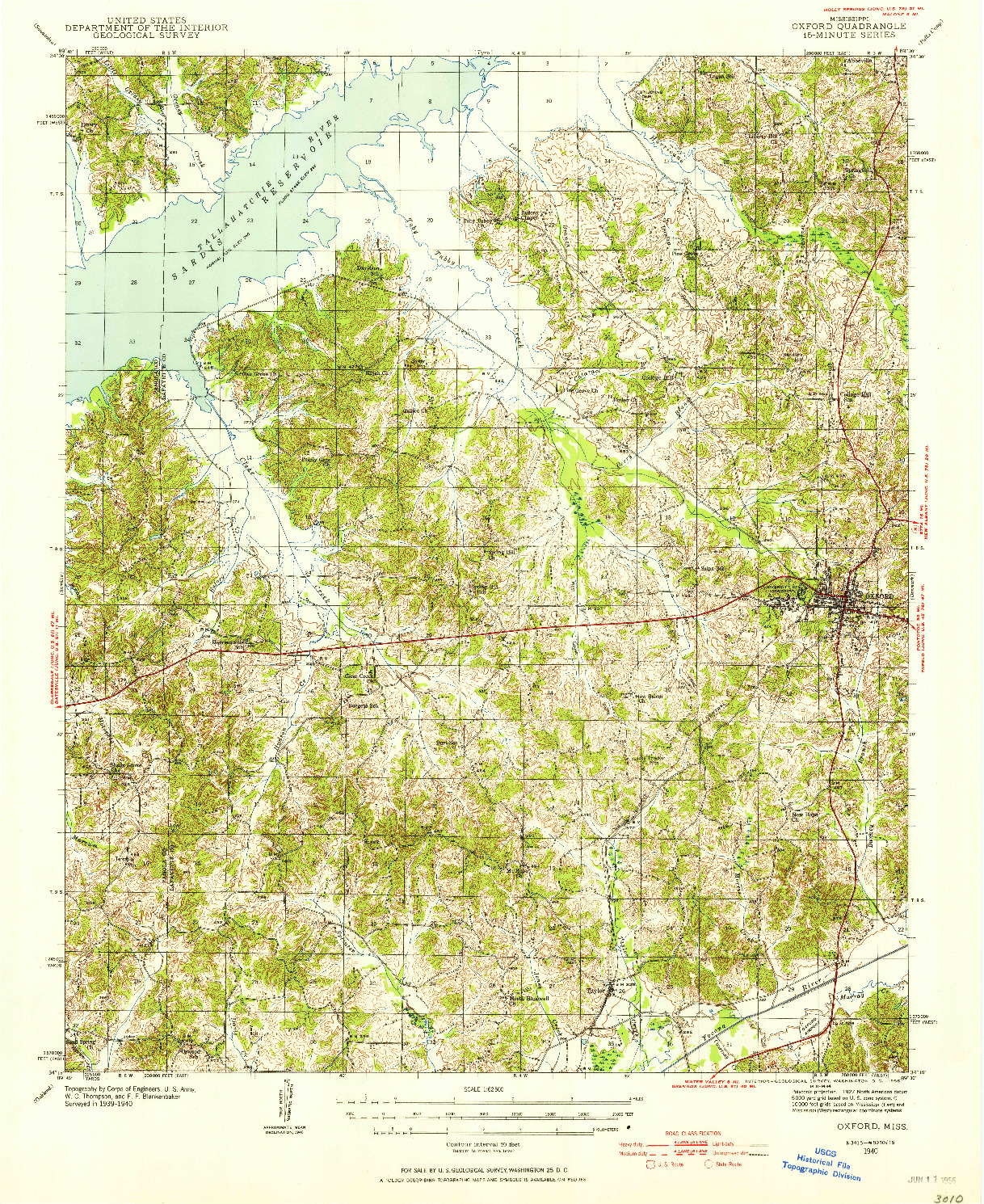 USGS 1:62500-SCALE QUADRANGLE FOR OXFORD, MS 1940